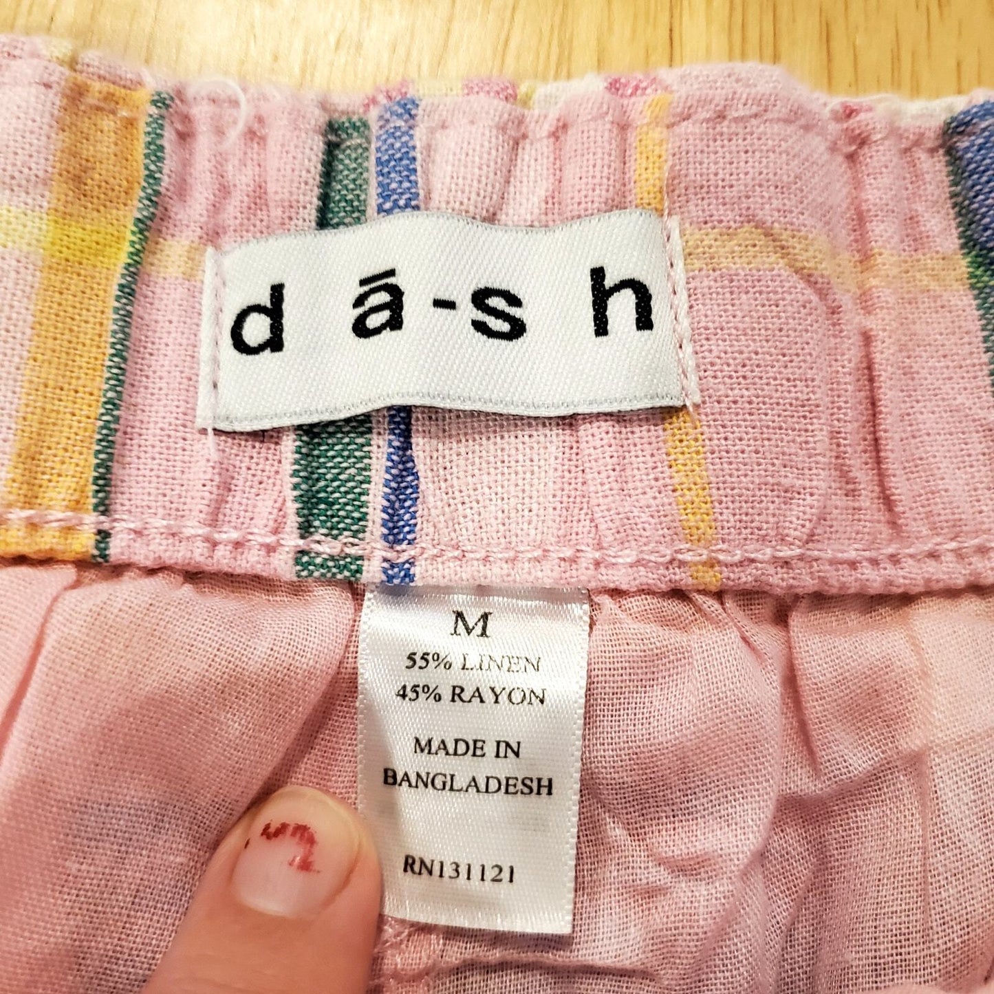 Dash Linen Baby Pink Plaid Elastic Waist Button Front Mini Skirt Tie Waist Med
