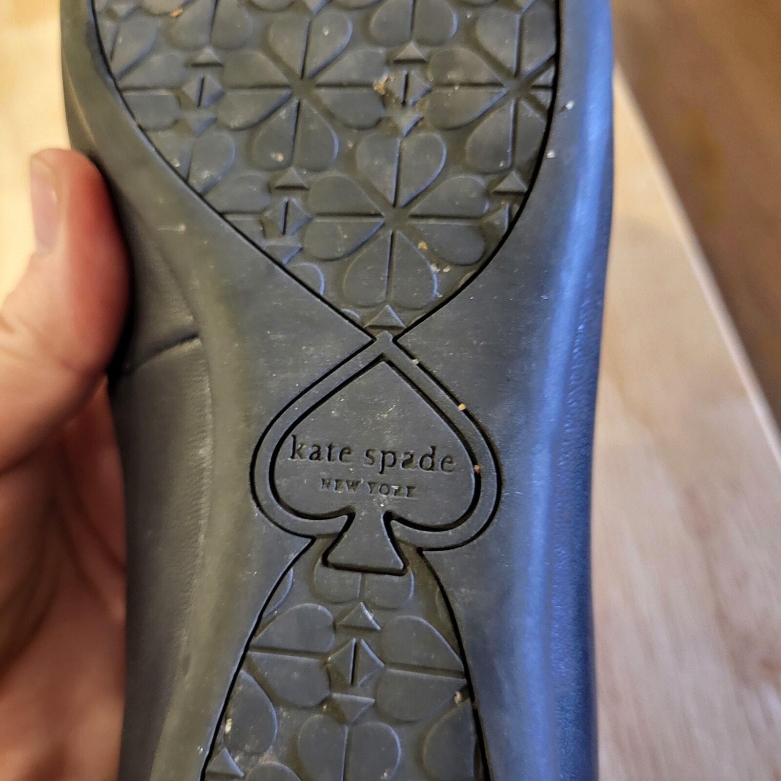 Kate Spade Black Leather Payton  Ballet Flats Silver Hardware Sz. 7 Rubber Sole