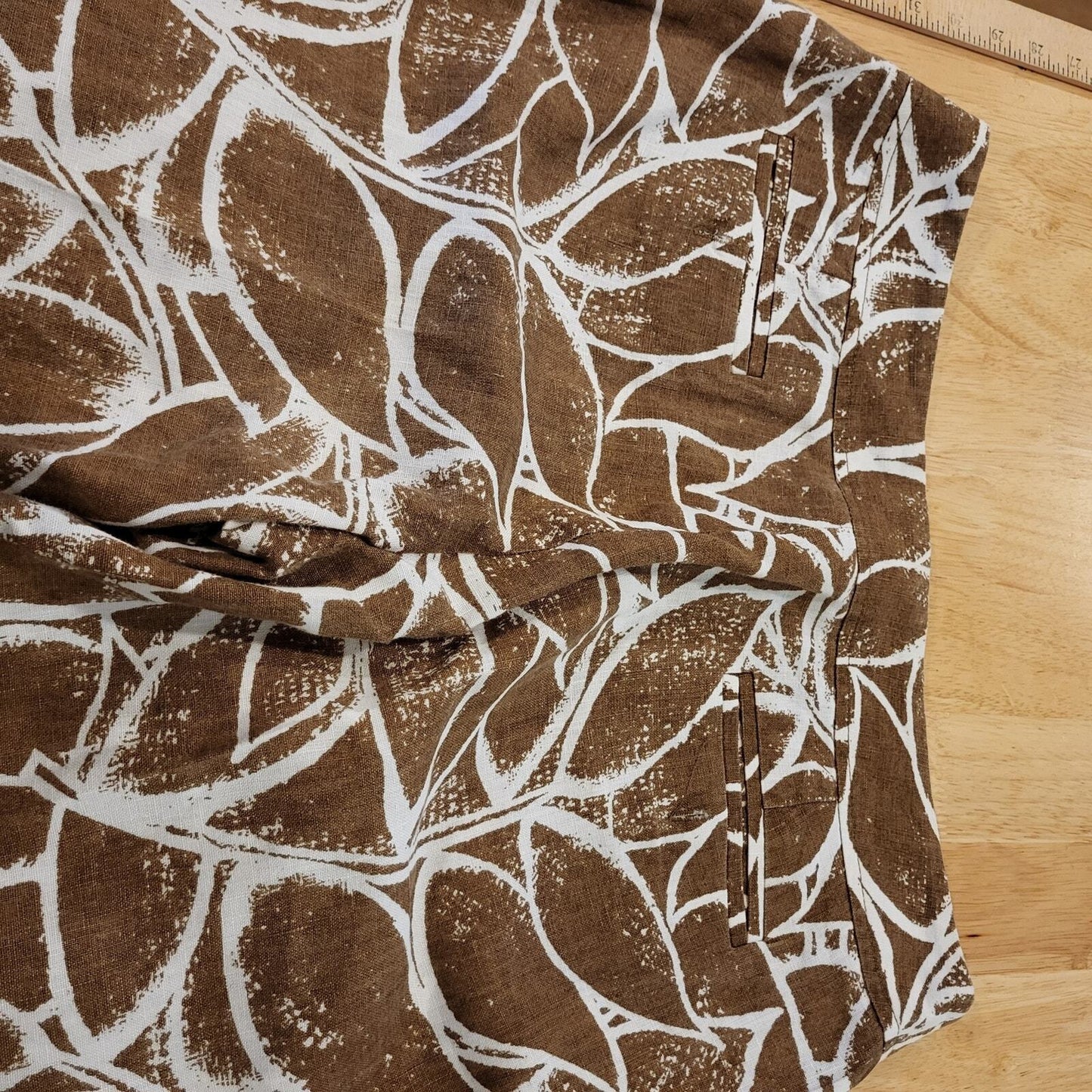 Rafaella 100% Linen Brown & White Cropped Pants