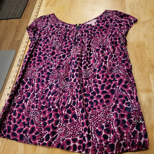 Lilly Pulitzer Pink Leopard Print Cap Sleeve T-shirt XS 22" P2P Cotton