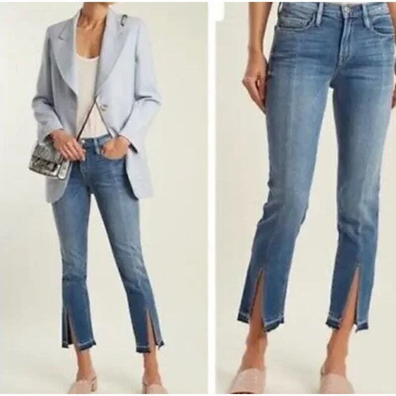 Frame Le Nouveau Straight 25 Front Slit Distressed Hem Denim Jeans USA