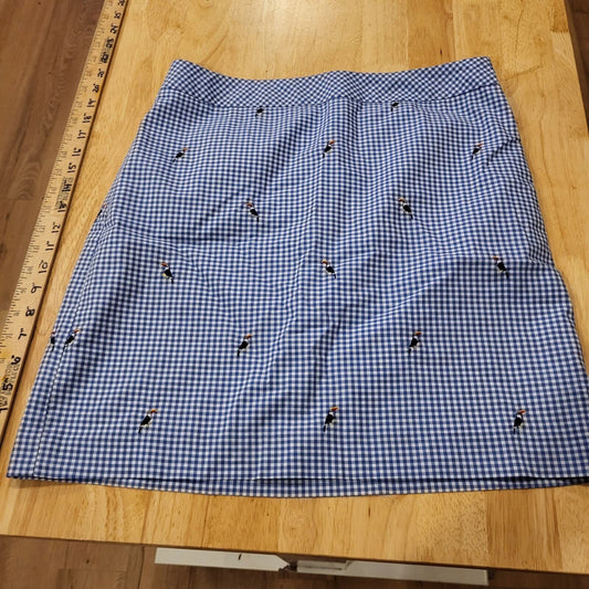 Talbots Blue Gingham Parrot Embroidered Cotton Pencil Skirt Invisible Zip 6