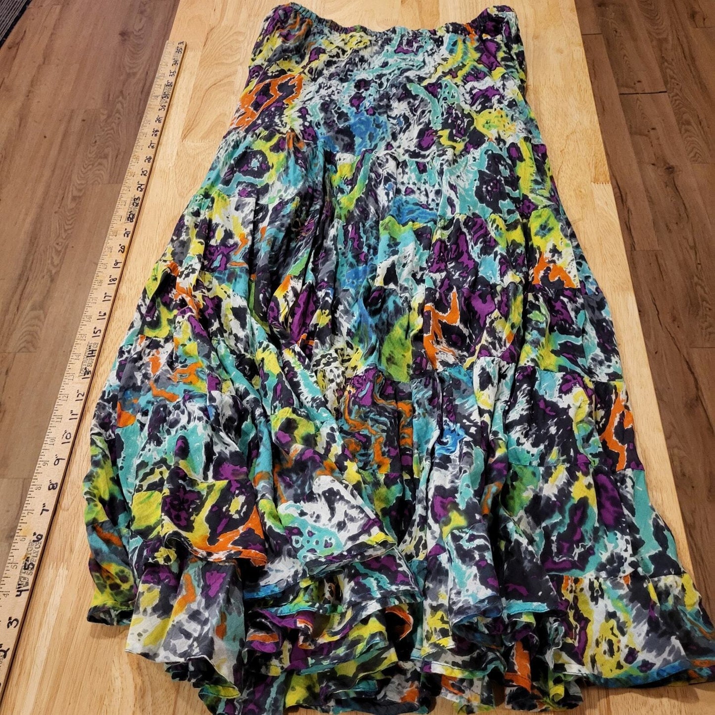 Lot of 2 Hippie Skirts Cotton Peasent Elastic Waist Long Bohemian Medium