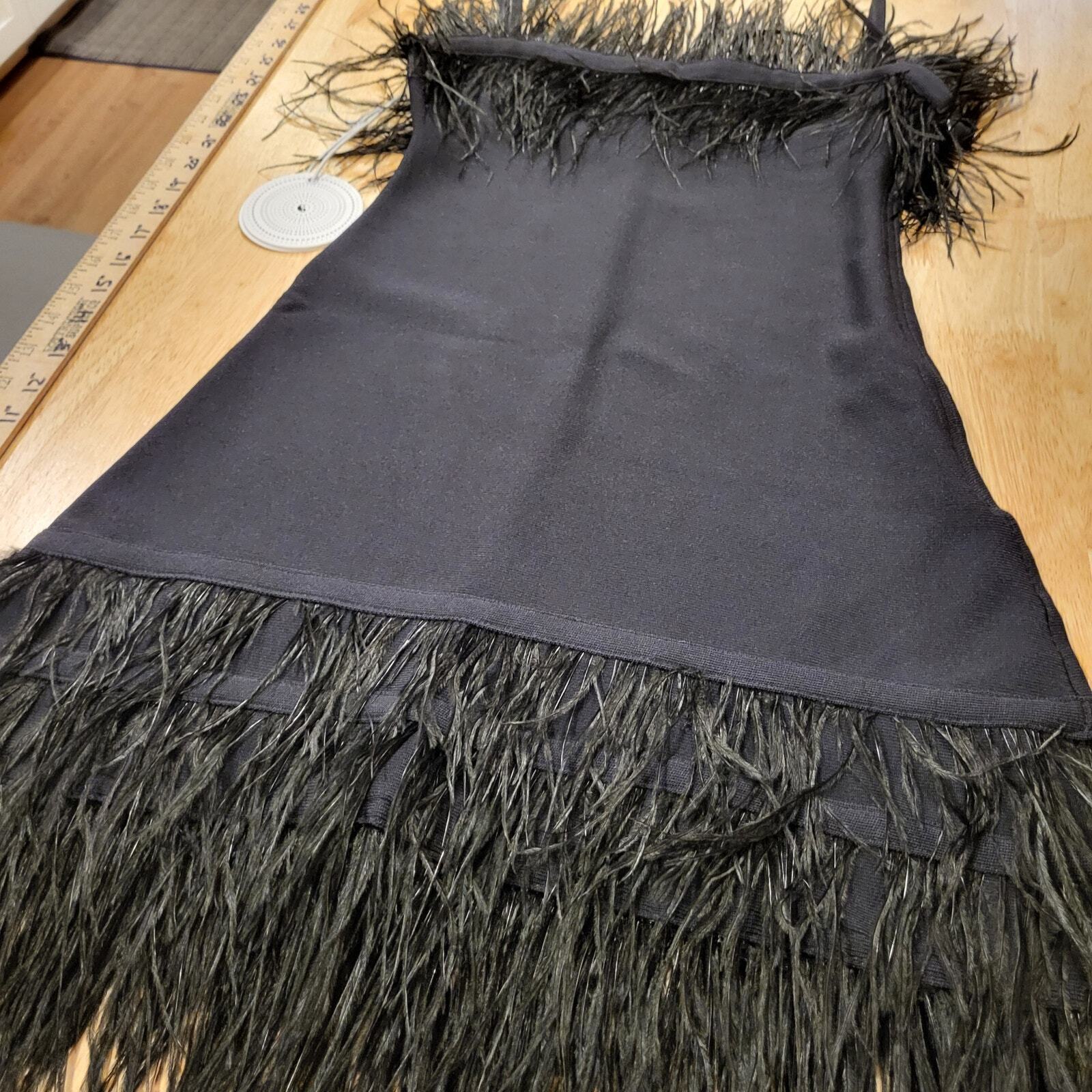 Staud Etta Black Feather Bodycon Spaghetti Strap Dress XS