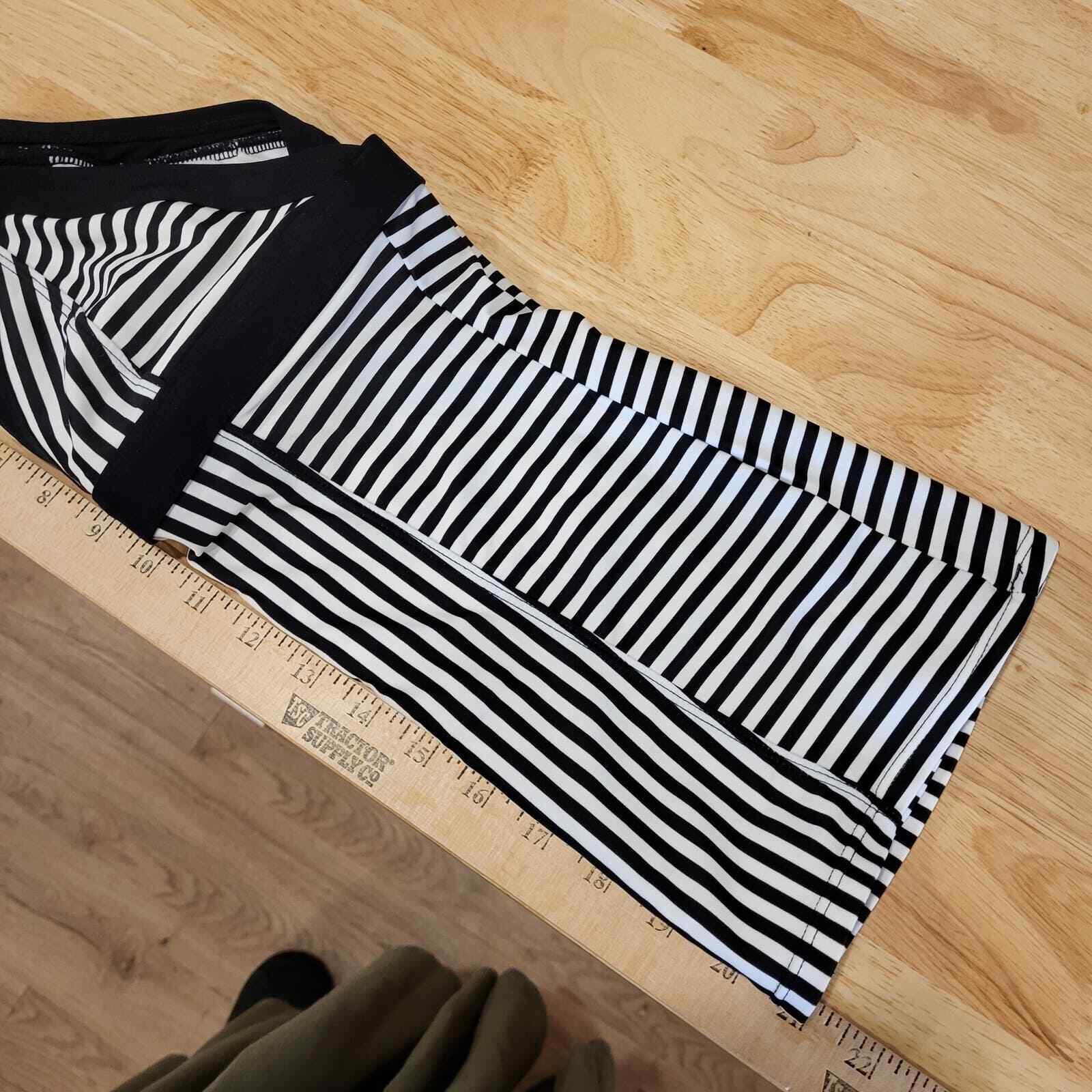 Athleta swim top striped black and white triangle strap metal clasp full 