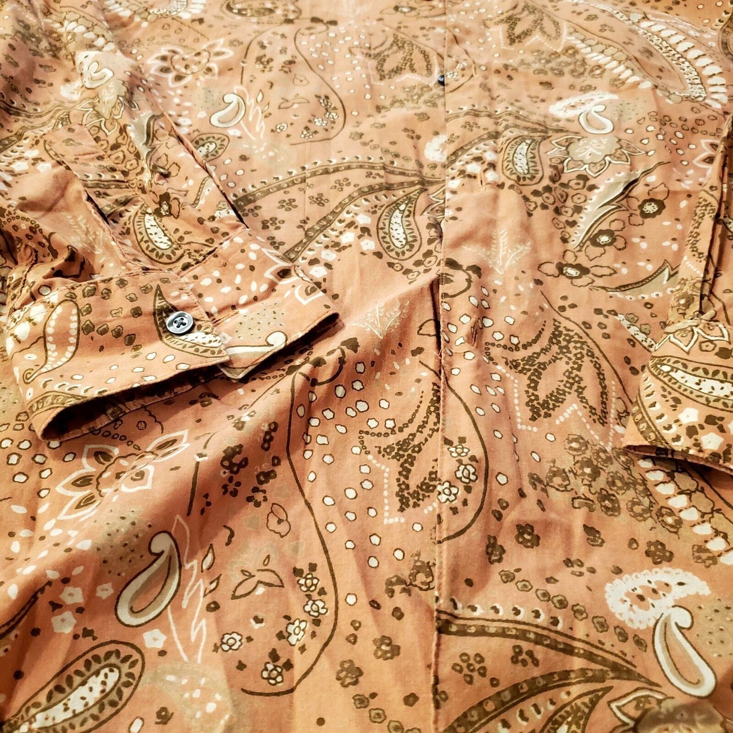 Western Stamp 10 Burnt Orange Paisley Button Down Collared Shirt XL 100% Cotton