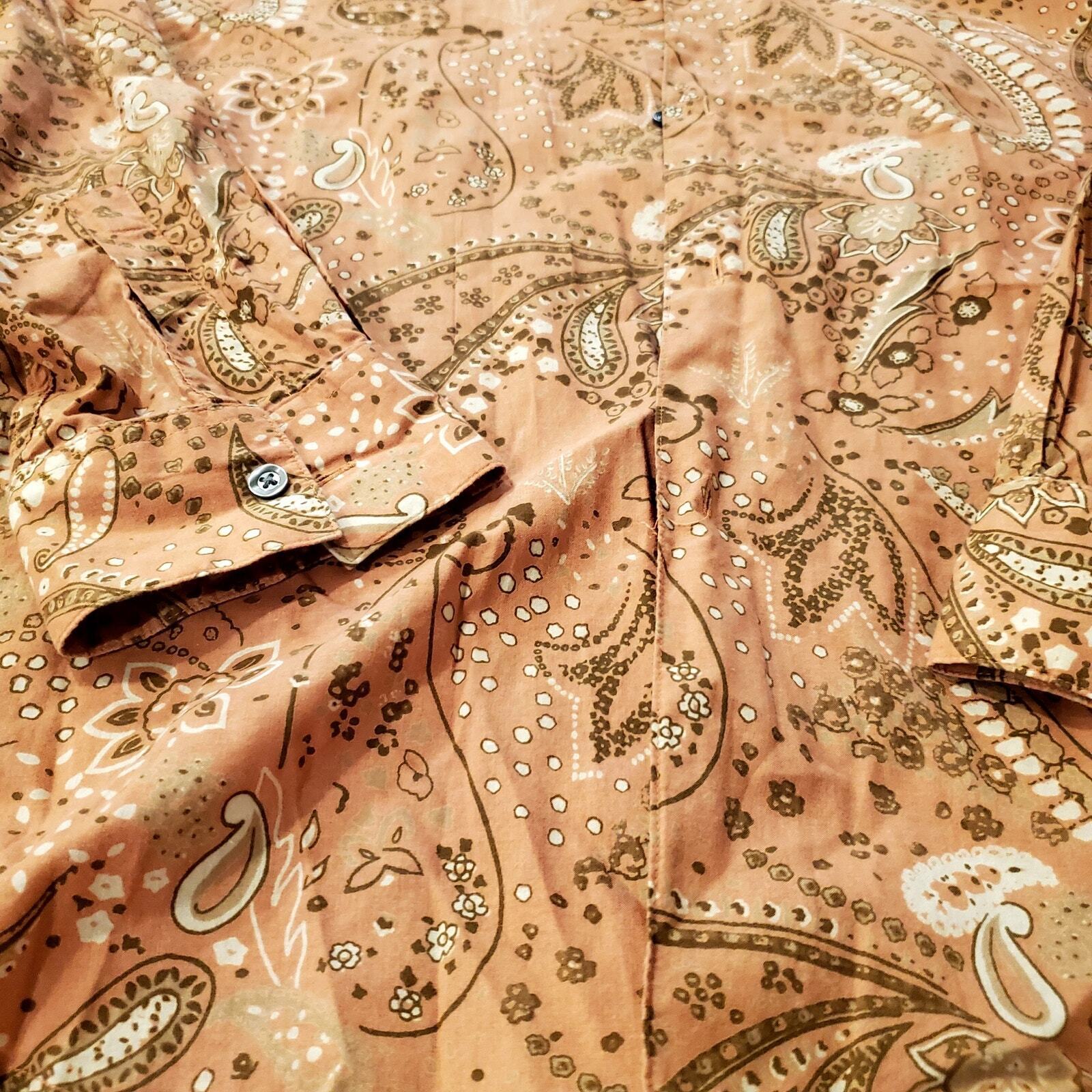 Western Stamp 10 Burnt Orange Paisley Button Down Collared Shirt XL 100% Cotton