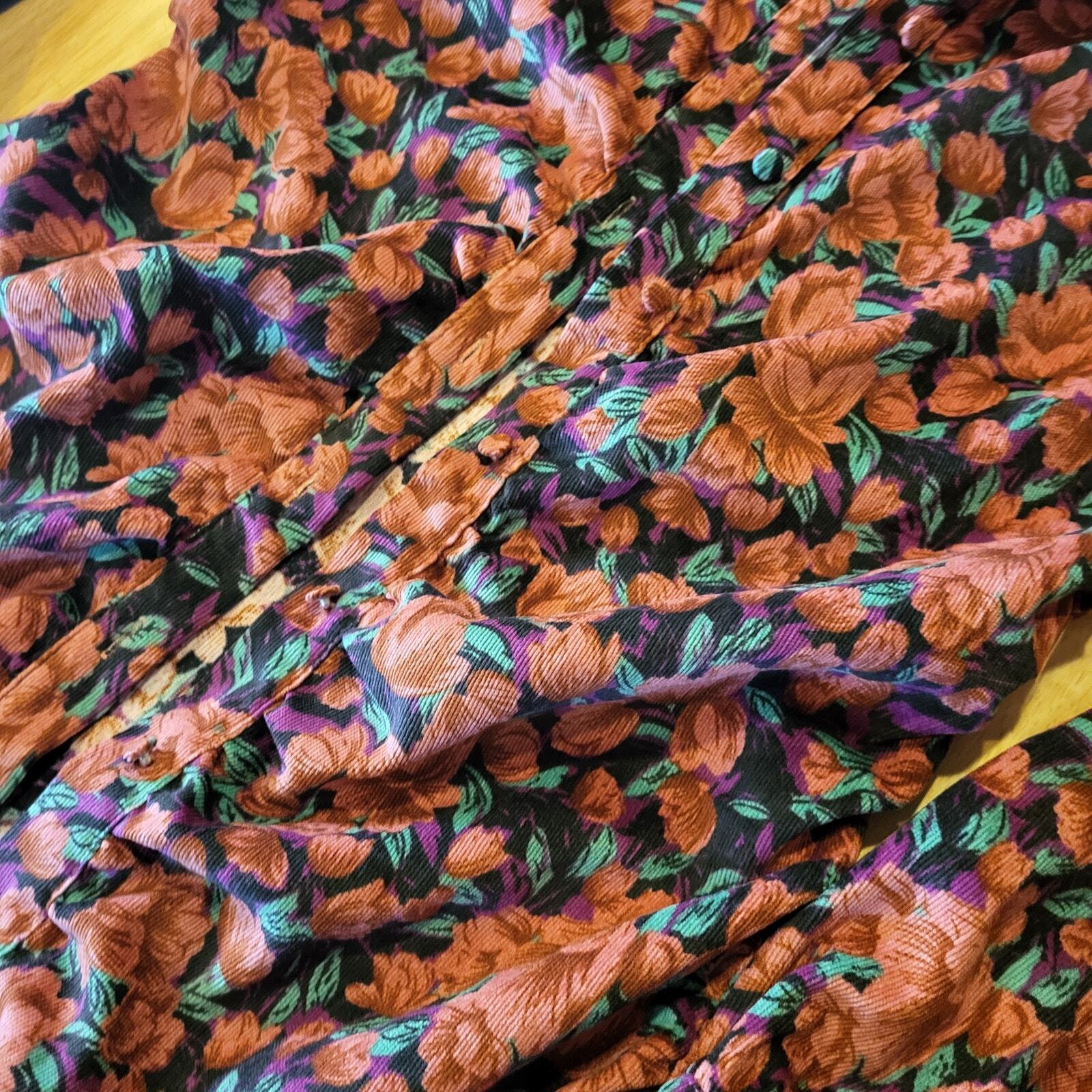 Fate Size Small Floral Pink Corduroy Collard Shirt Dress Gathered Button Down