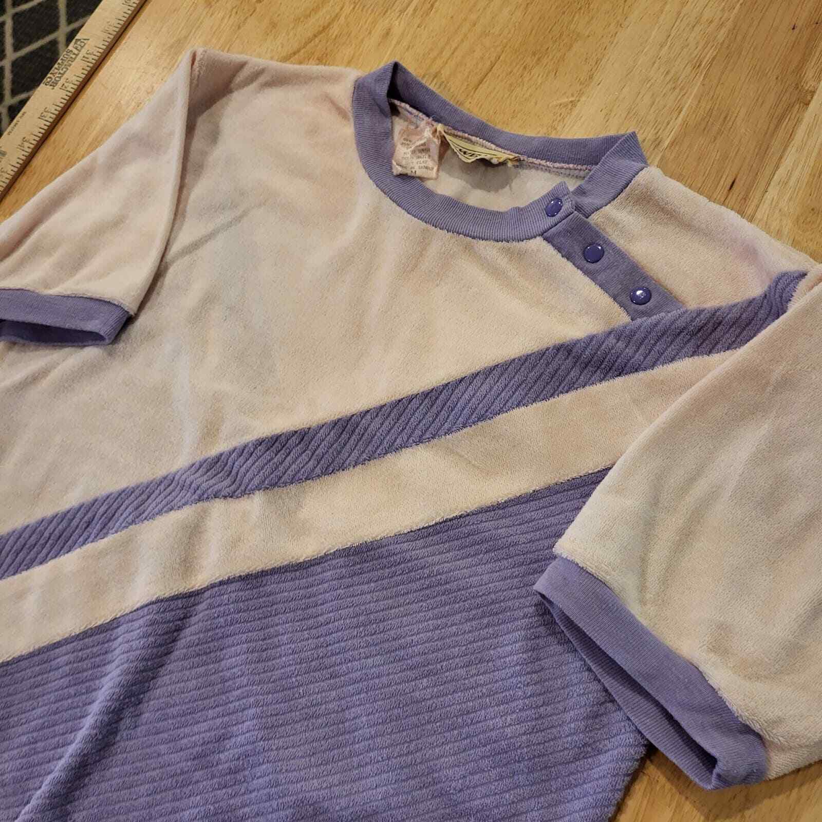 Purple and white geometric stripe vintage terry cloth elastic waist 17" pit2pit