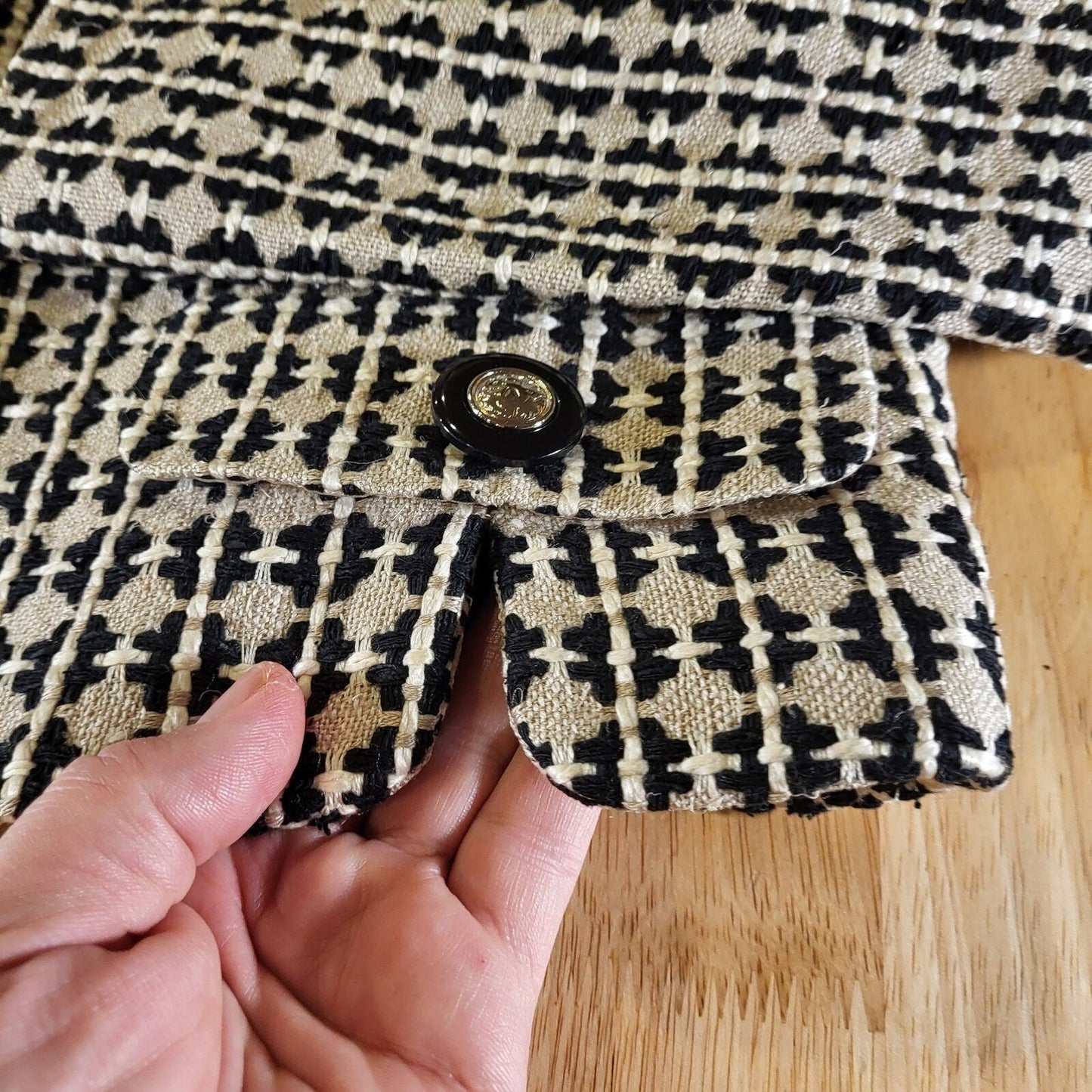 Doncaster Geometric 100% Silk Tweed Coat Pockets Buttons Notched Hem Size 2