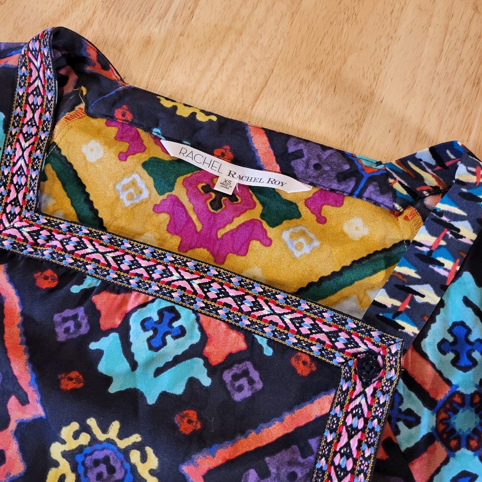 Colorful African Print Unique Front Button Yellow Blue Purple xs 16" P2P