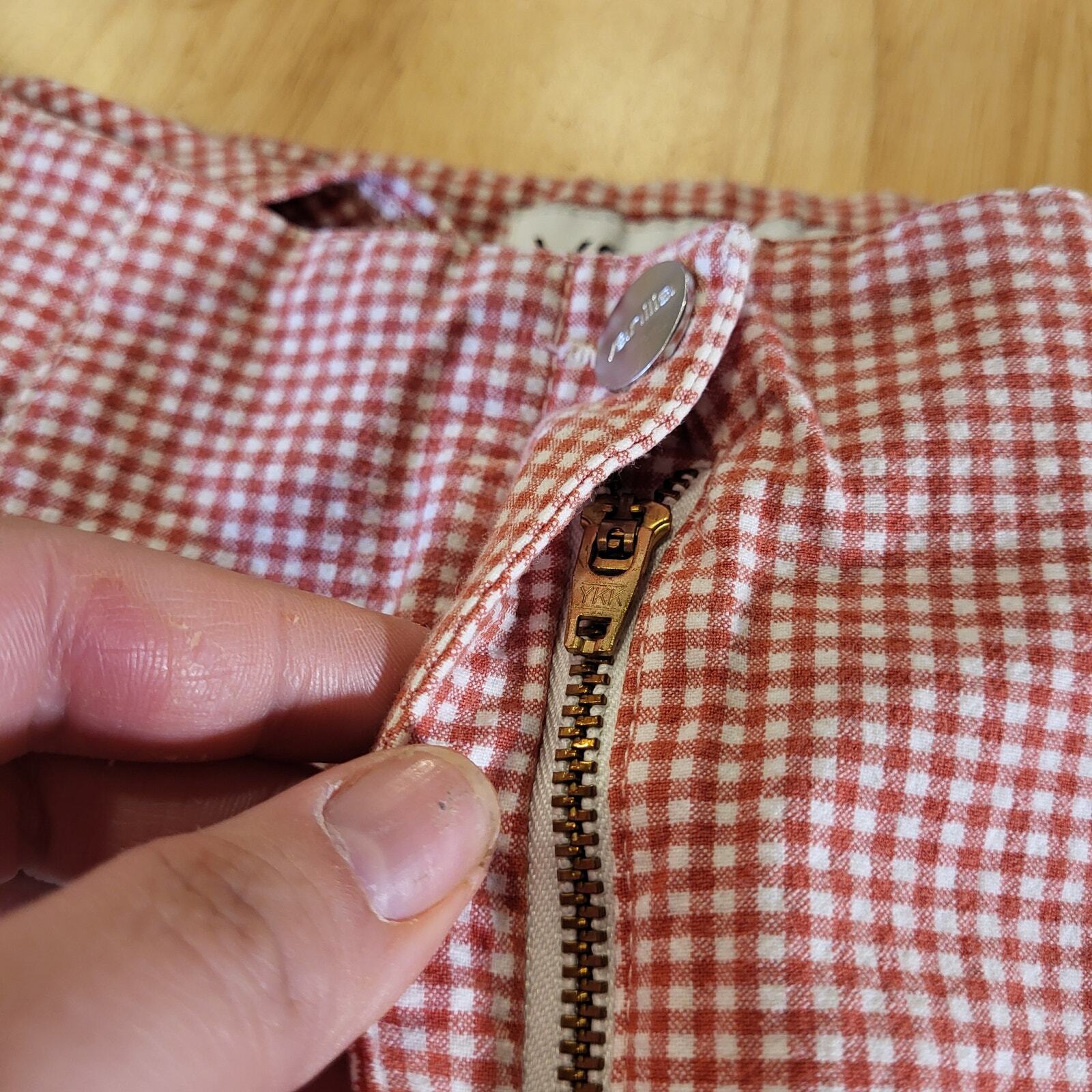 Vanilla Red Gingham Cotton Stretch Cigarette Pants 44 Zip Ankle Straight