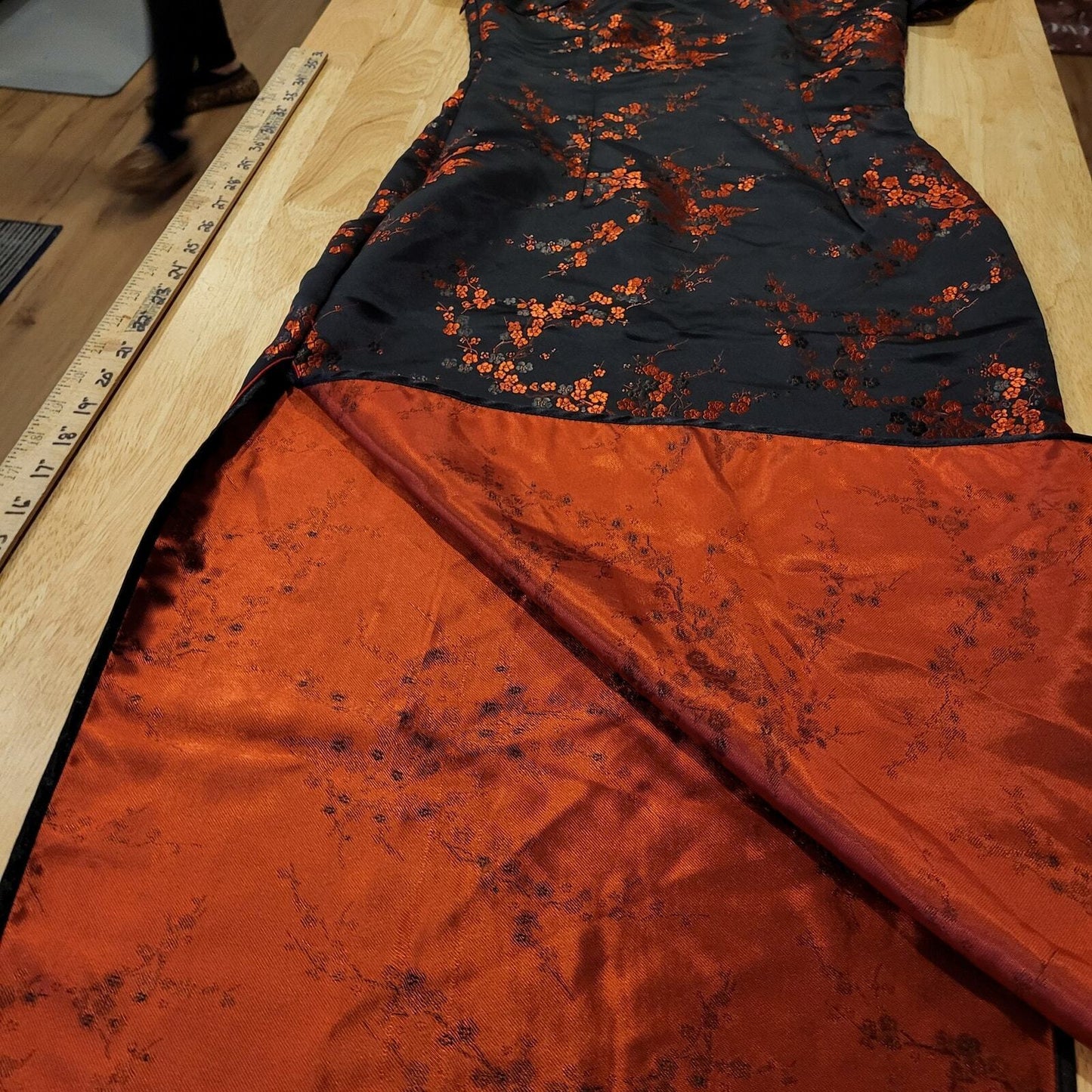 Black & Red Brocade Traditional Chinese Satin Floral Dress Mandarin Collar 15' p
