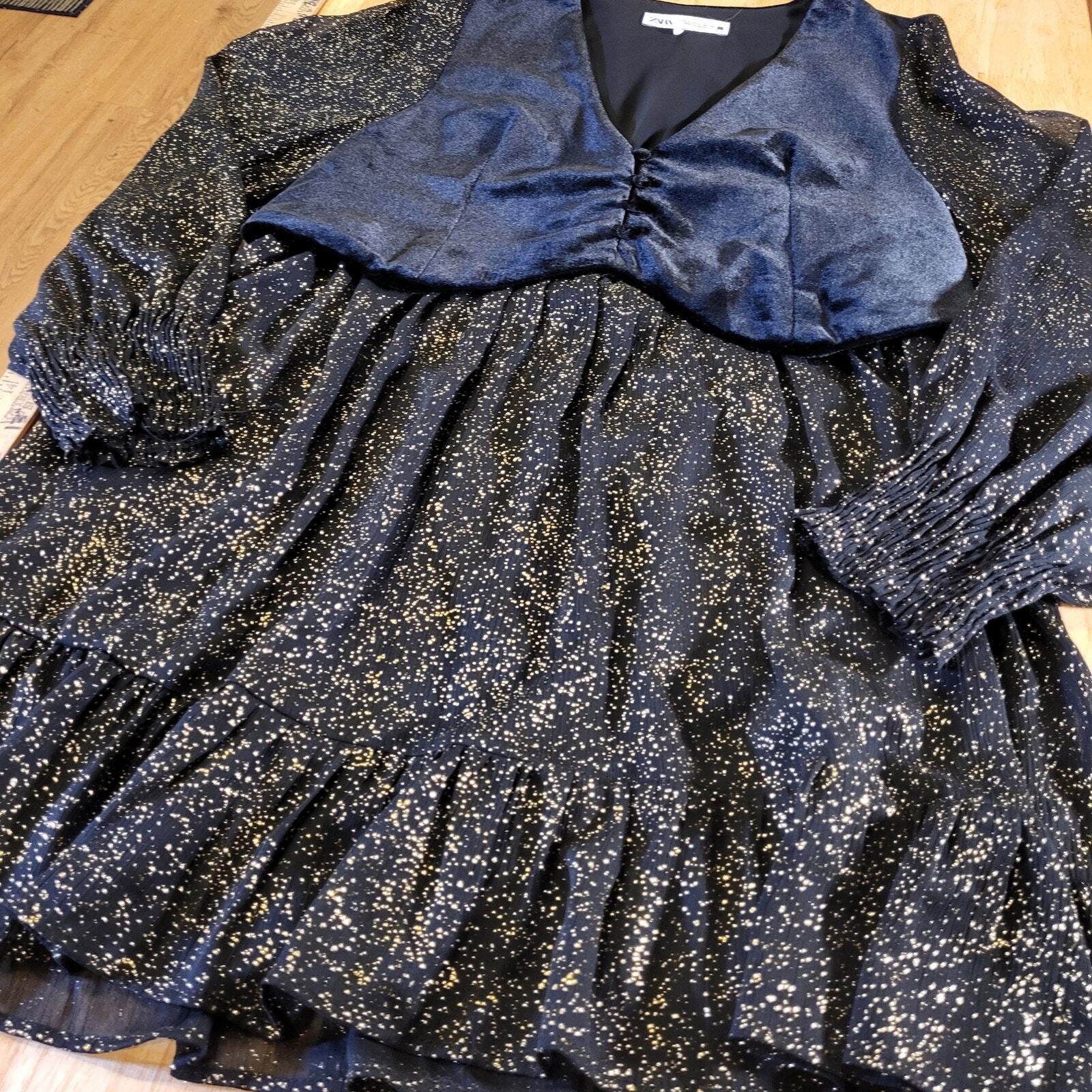Zara Small Blue Velvet Gold Flecked Sparkle Blue Ruffle 18" P2P 