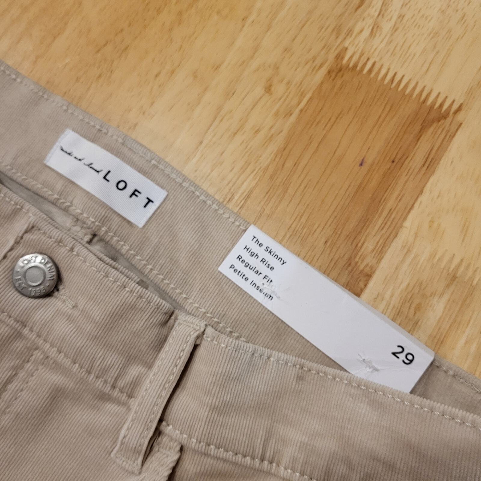 NWT Loft The Skinny High-Rise Petite 29 Khaki Beige Corduroy  37" Length