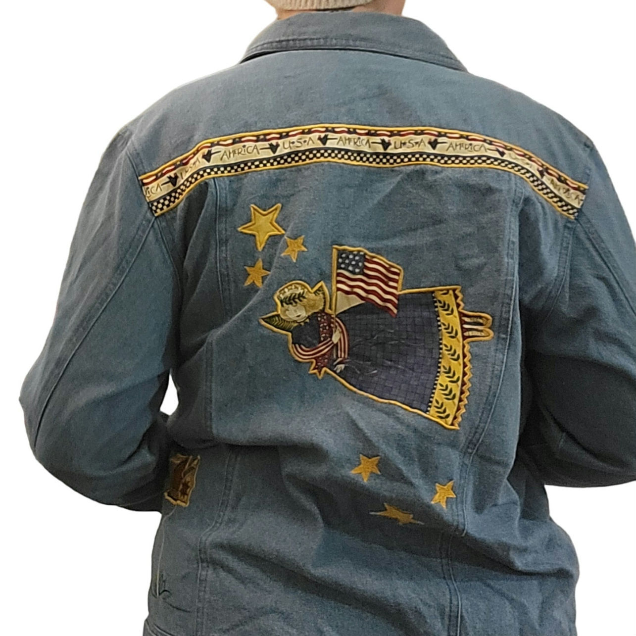 The Quacker Factory America Embroidered Jean Jacket Small
