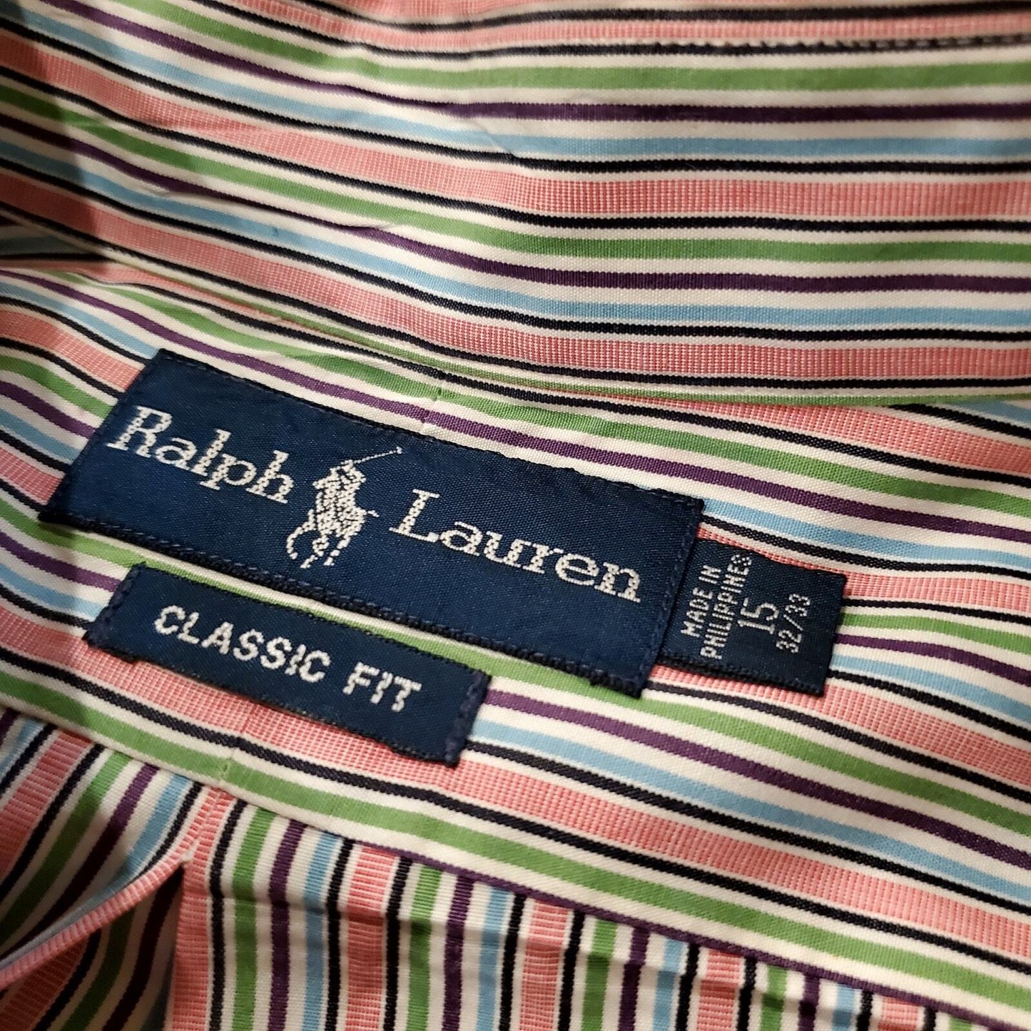 Ralph Lauren Pastel Colorful Striped Classic Fit Men's Button Down 32/33 Collard