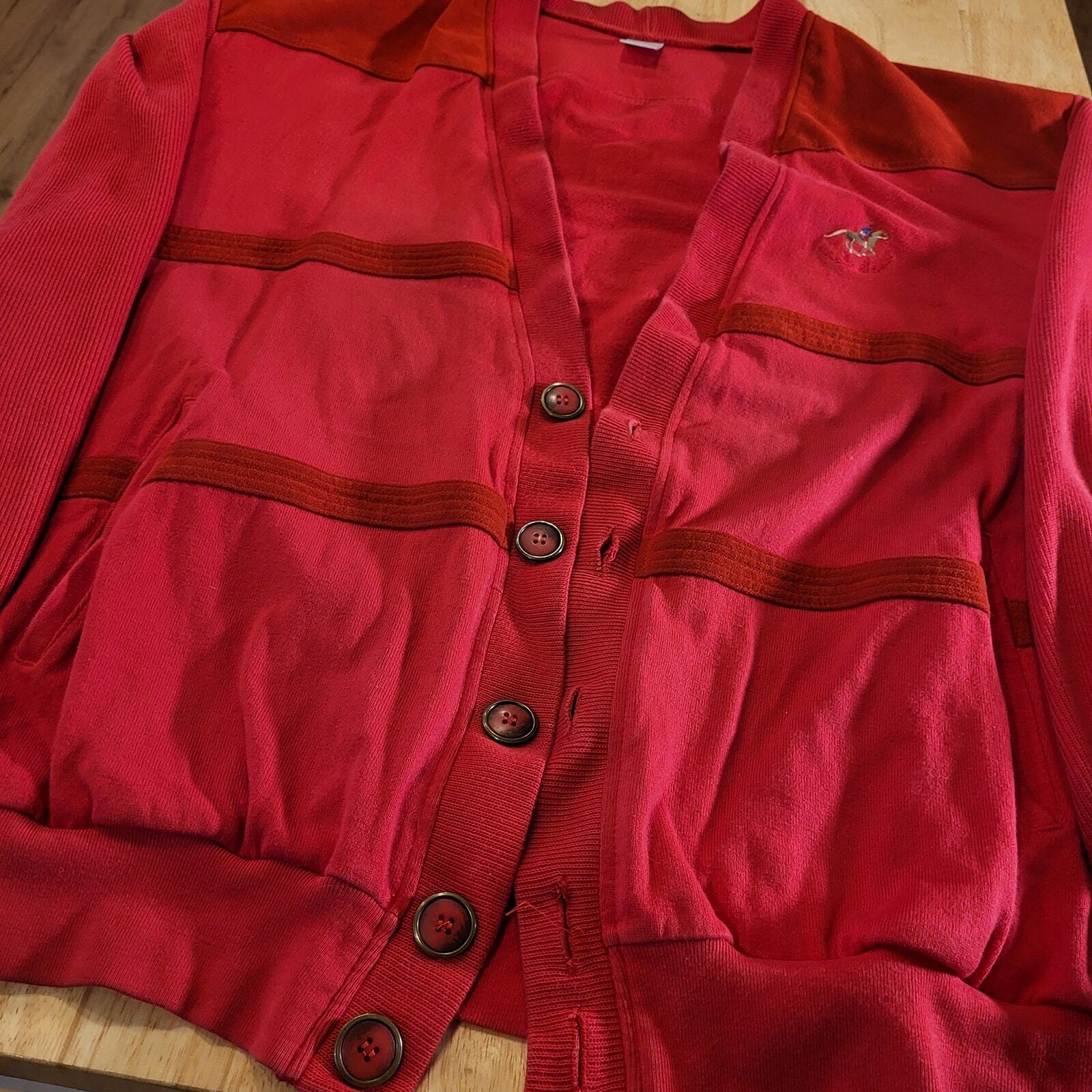 Vintage Nanso Soft Choice Red Cardigan Sweatshirt knit preppy Equestrian mod