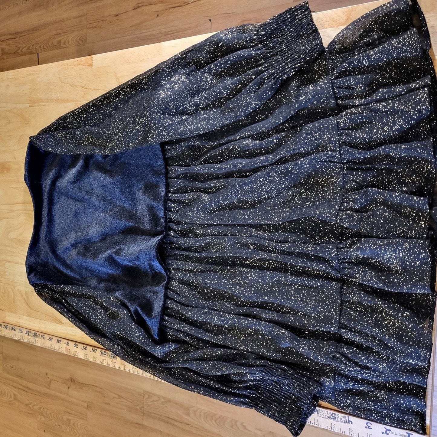 Zara Small Blue Velvet Gold Flecked Sparkle Blue Ruffle 18" P2P 