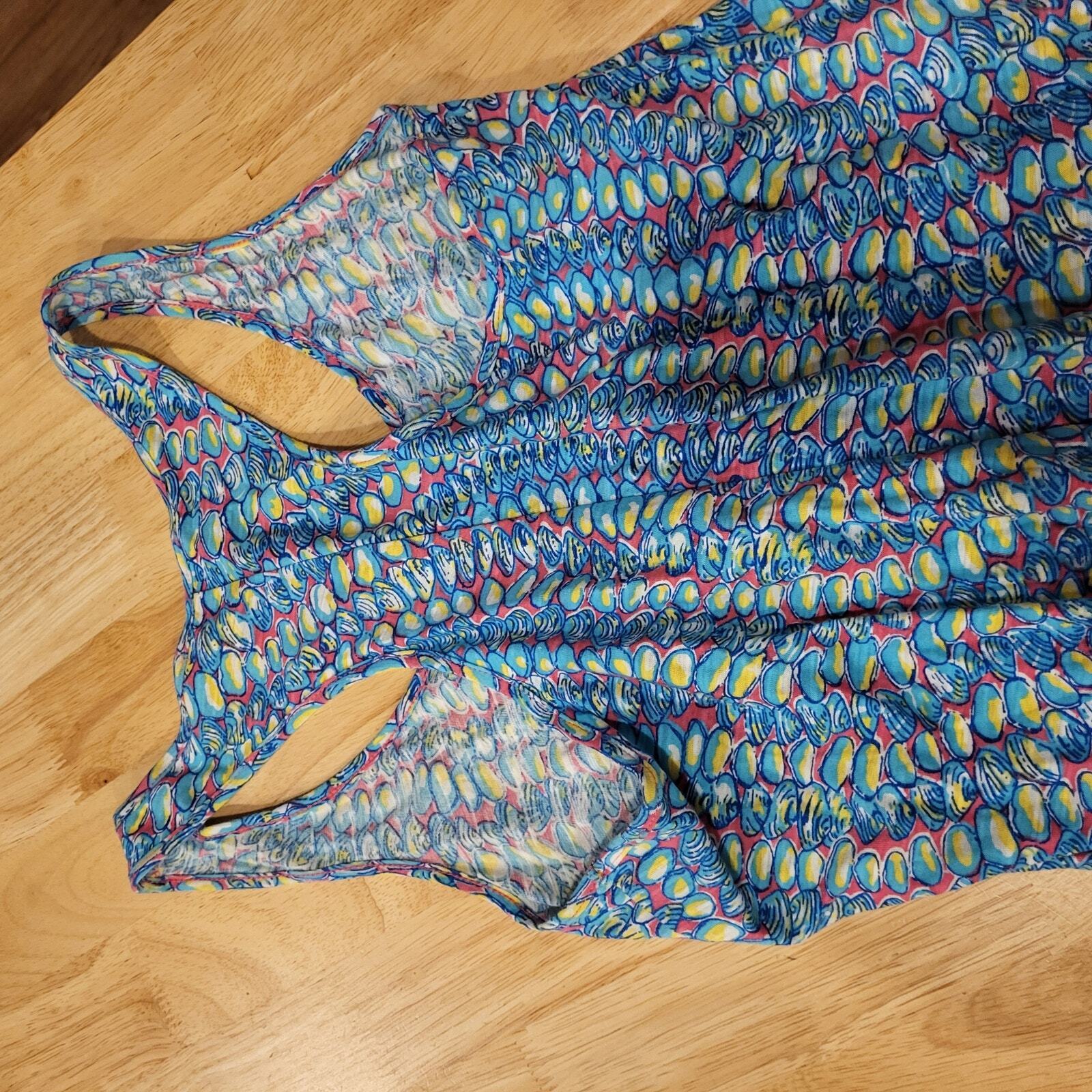 Lilly Pulitzer Muscle Print Blue Tank Maxi T-shirt Dress 60" Long 17" Pit 2 Pit