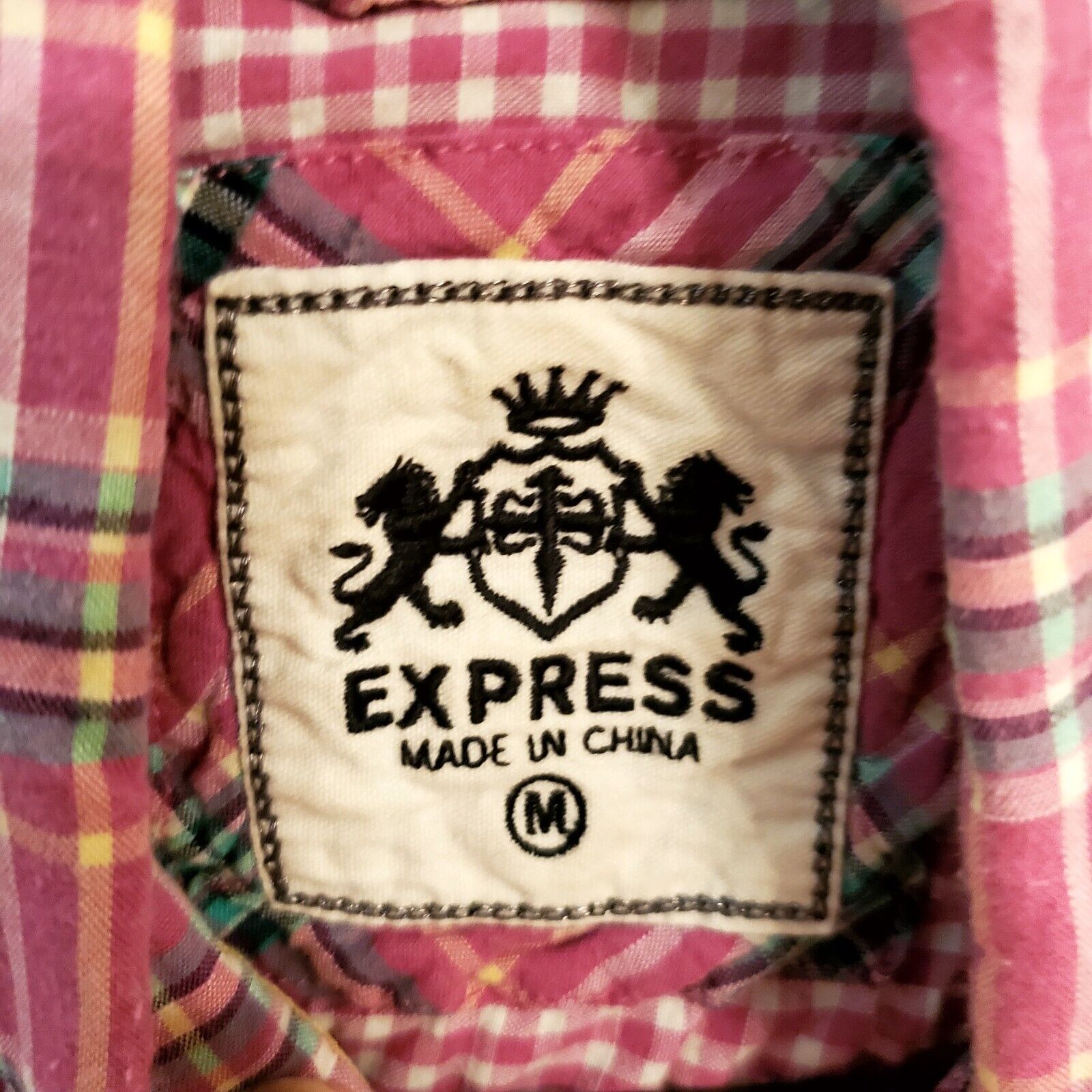 Pink vintage Y2K Plaid Express Short sleeve pearl Button Front Pocket Medium
