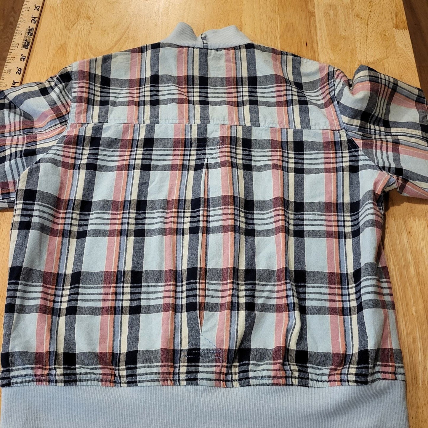 Feathers 100% Cotton 90's Plaid Blue Y2K Bomber Jacket Pockets Zipper large