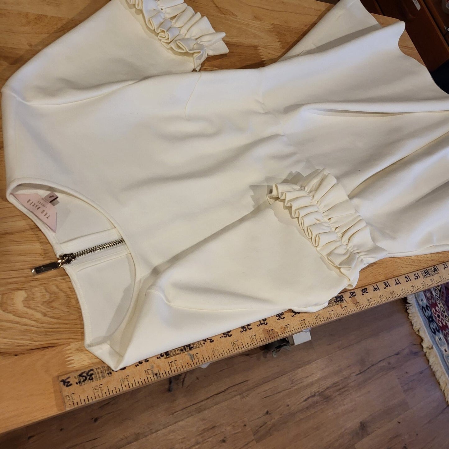 Ted Baker White Ritzi Ruffle-Trimmed Tea Length Viscose Dress Size 2