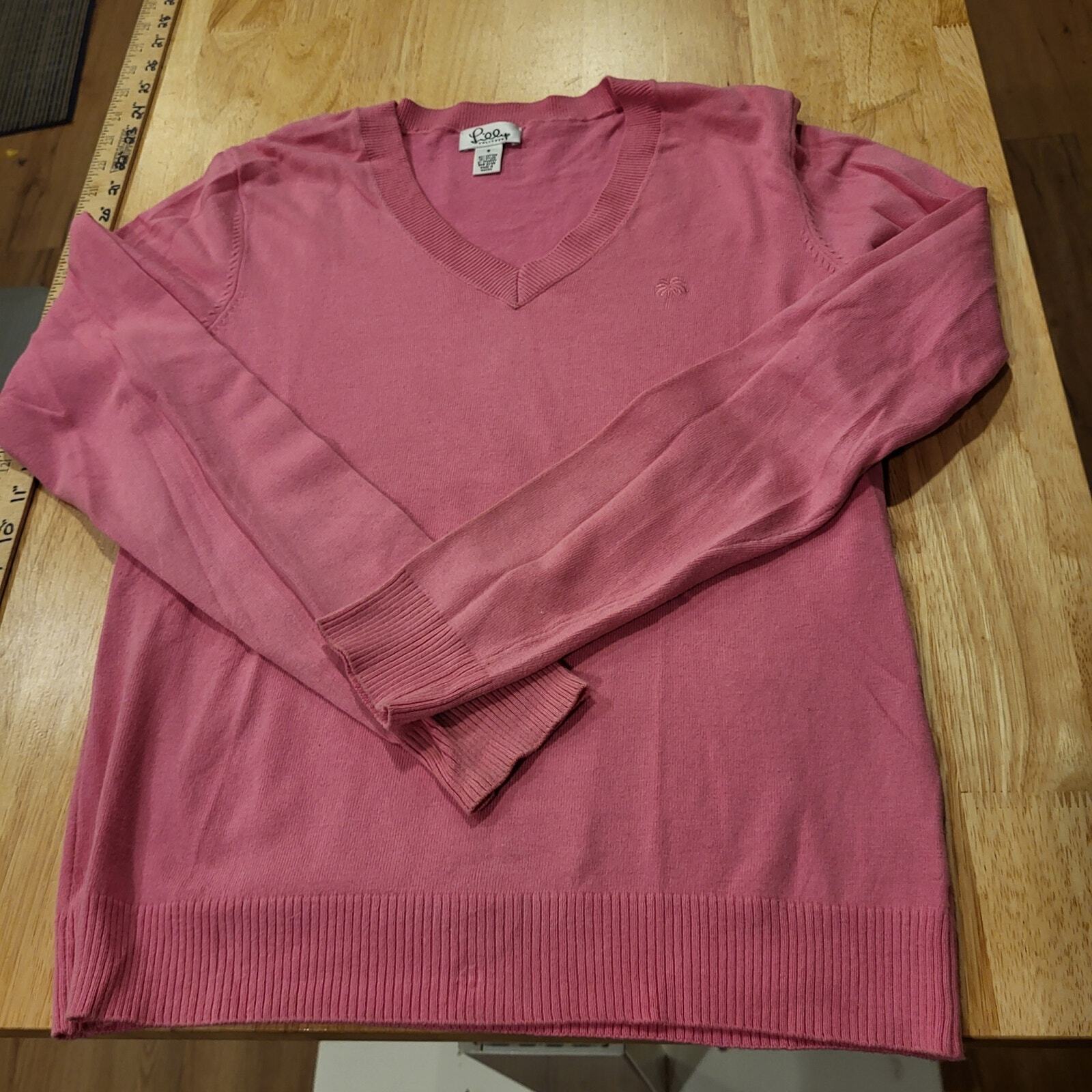 Lilly Pulitzer Lot of 2 Pink & Green Cotton Blend V Small Neck Sweaters 
