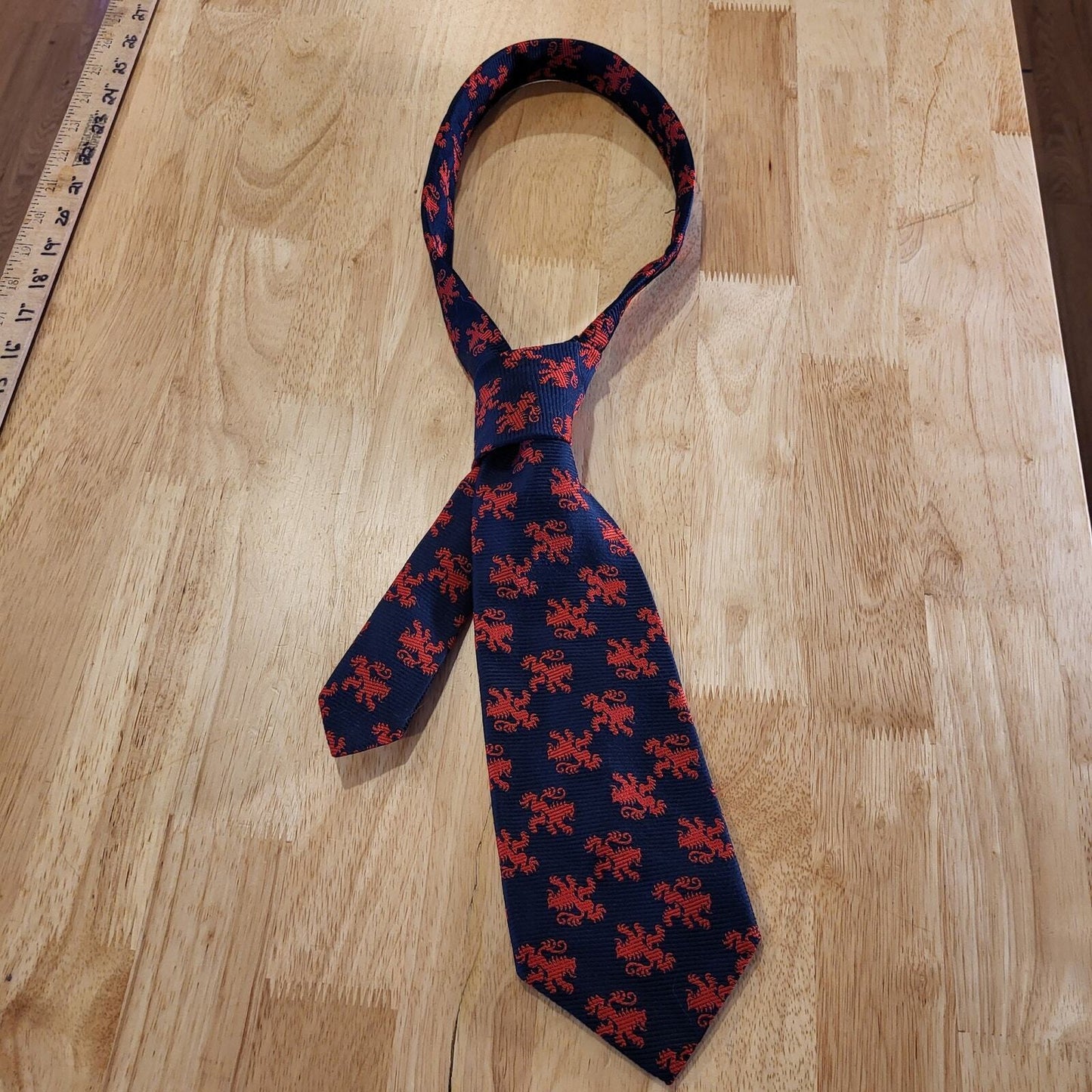 Vintage blue Christian Dior tie Red Dragon print