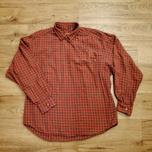 Vintage Ruff Hewn Red Plaid Flannel Shirt Button Yoke Detail Made in USA 12