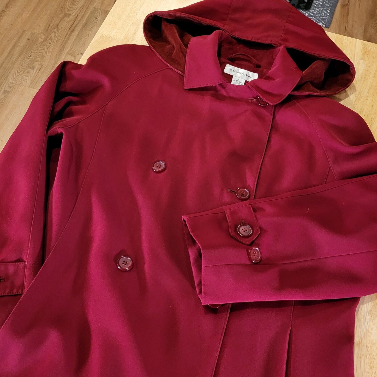 Preston & York Red Hooded Trench Removable Lining Size 6 24" P2P