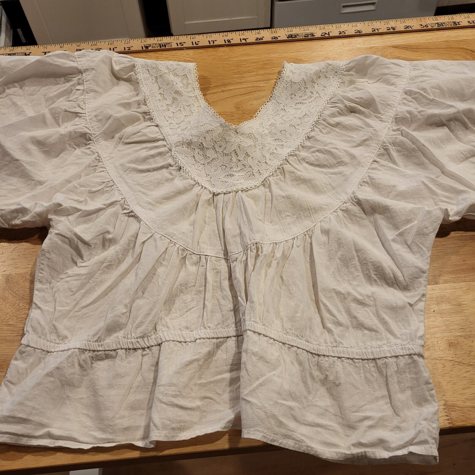 Byer California Cotton Lace Wing Sleeve White Blouse 19" Pit2Pit Small