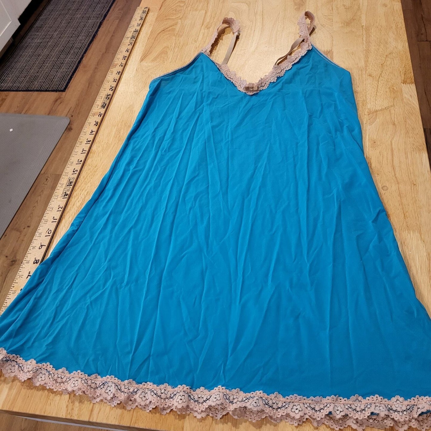 Honeydew Blue & Pink Lace Short Strappy Nighty Slip Dress Large
