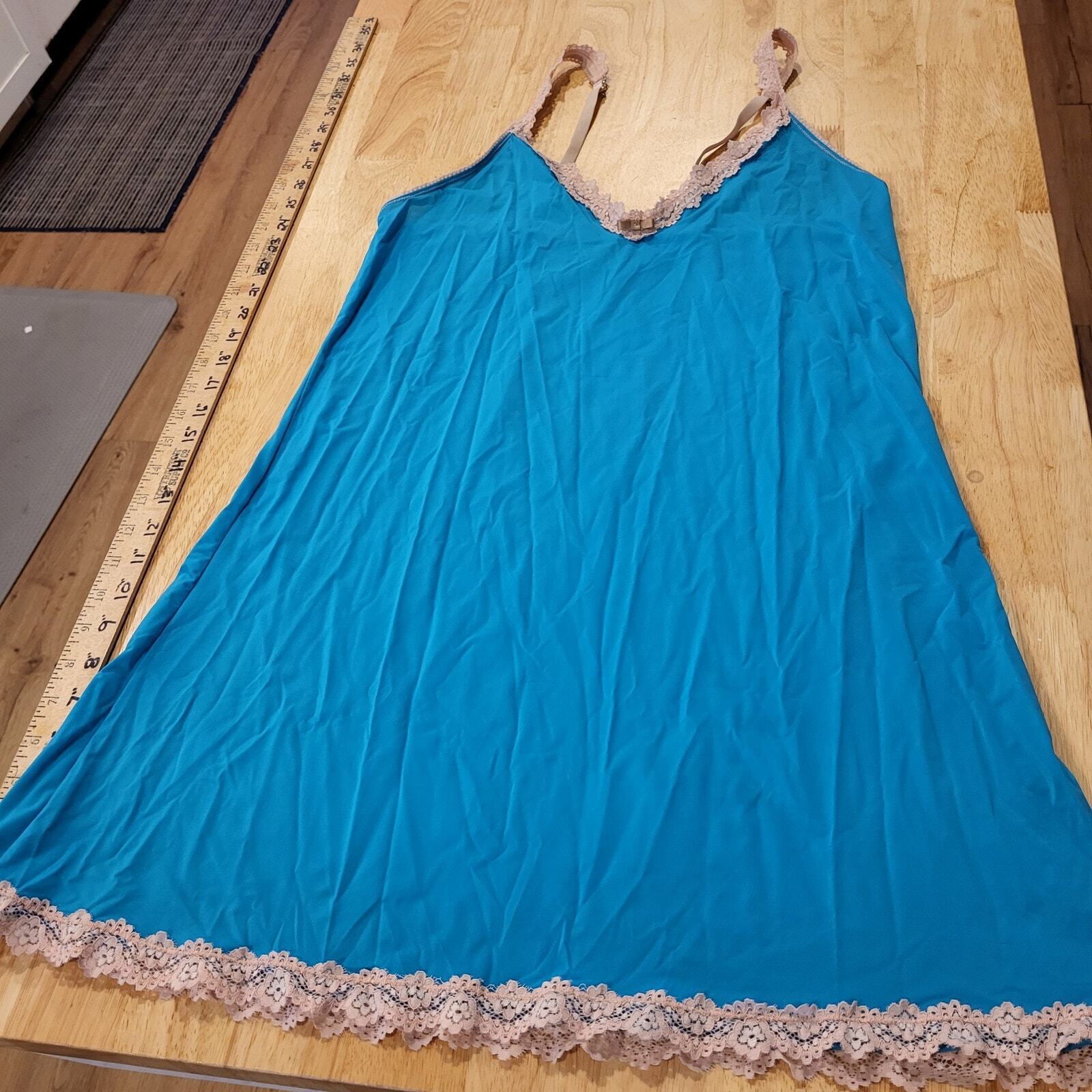 Honeydew Blue & Pink Lace Short Strappy Nighty Slip Dress Large