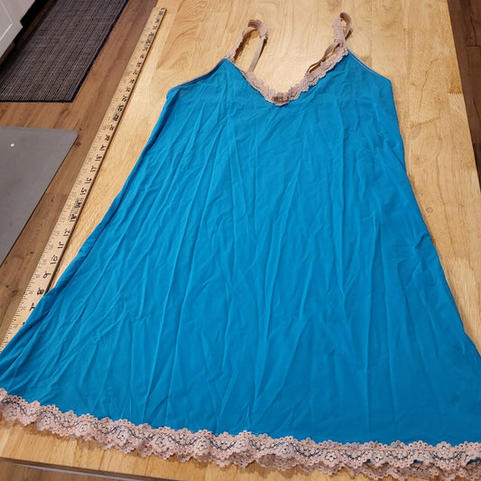 Honeydew Blue & Pink Lace Short Strappy Nighty Slip Dress Large