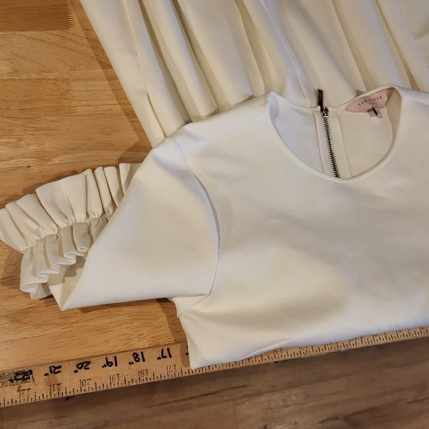 Ted Baker White Ritzi Ruffle-Trimmed Tea Length Viscose Dress Size 2