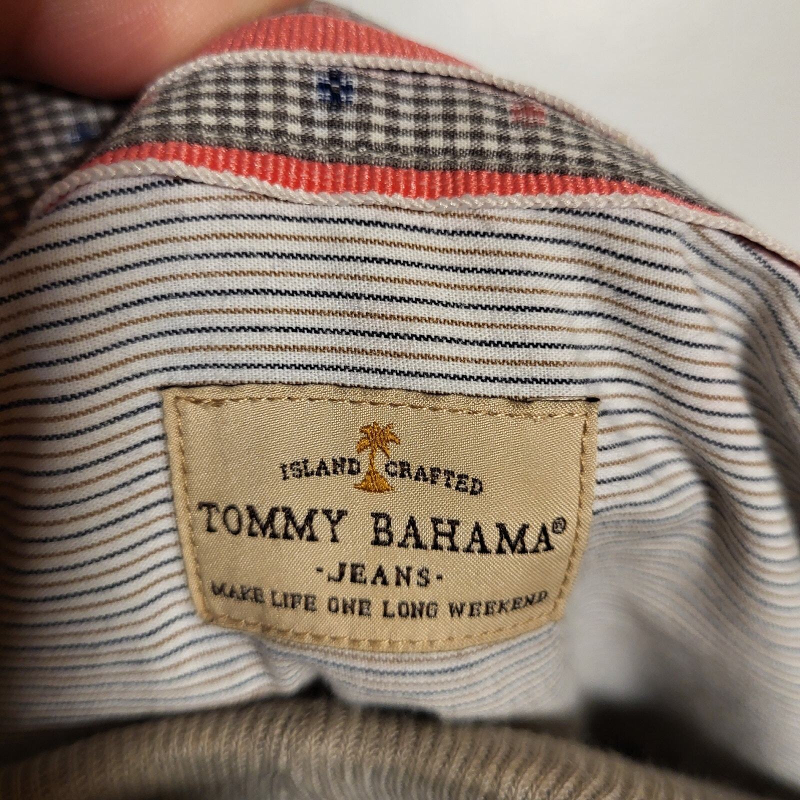 Tommy Bahama Jeans Blue Striped Cotton Shirt XL Collar Button Pocket