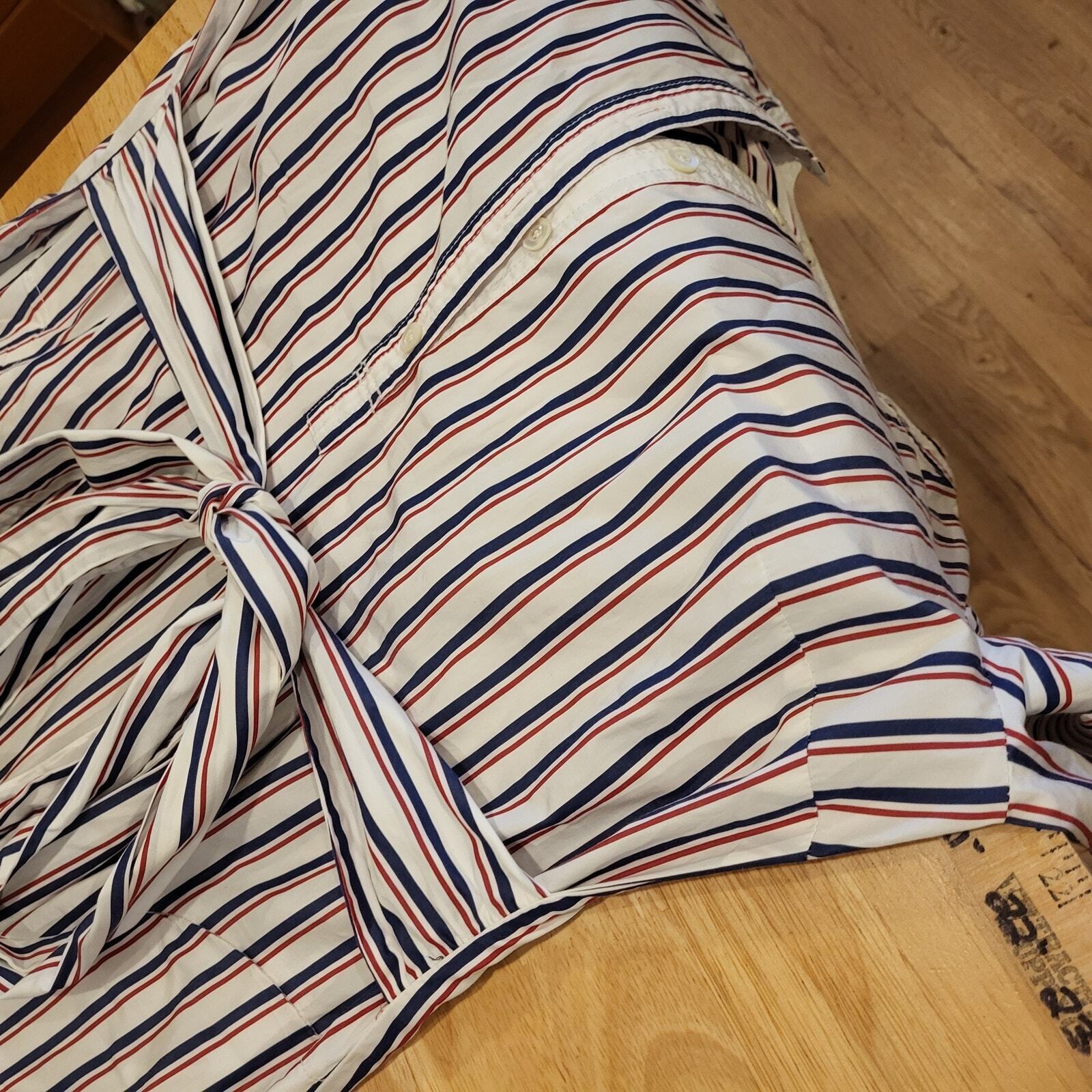 Thomas Mason for J. Crew Red, White, & Blue Striped Shirt Dress 12 100% Cotton