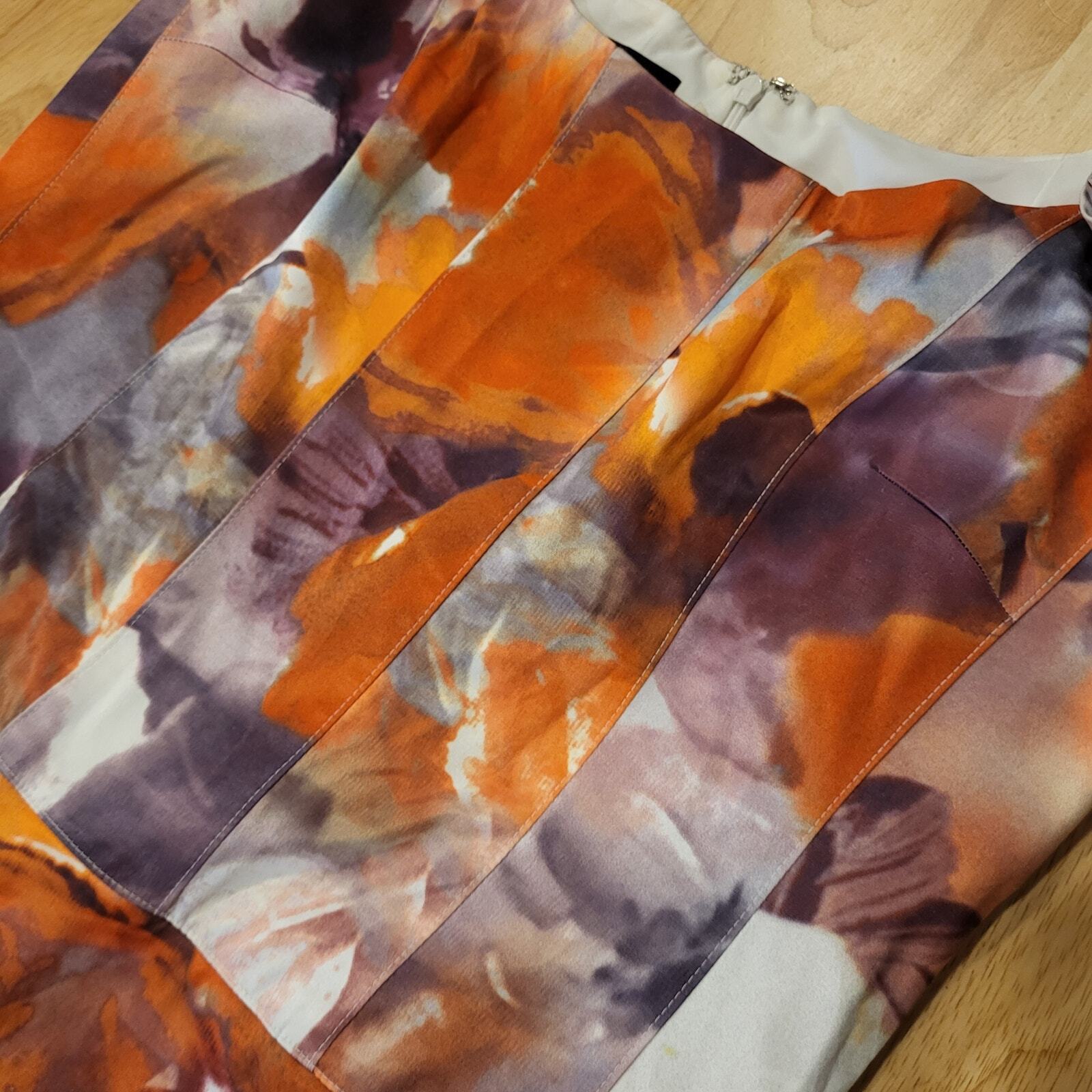 Rickie Freemen For Teri Jon Orange Purple Watercolor Pencil Dress Flounce 10