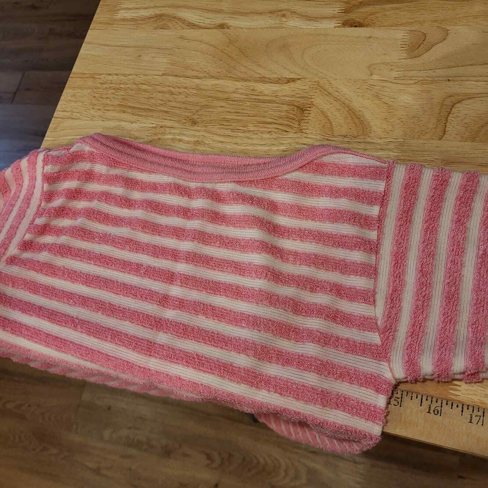 Vintage Pink Striped Terry Cloth Top Cap Sleeve Elastic Waist 15" Pit 2 Pit