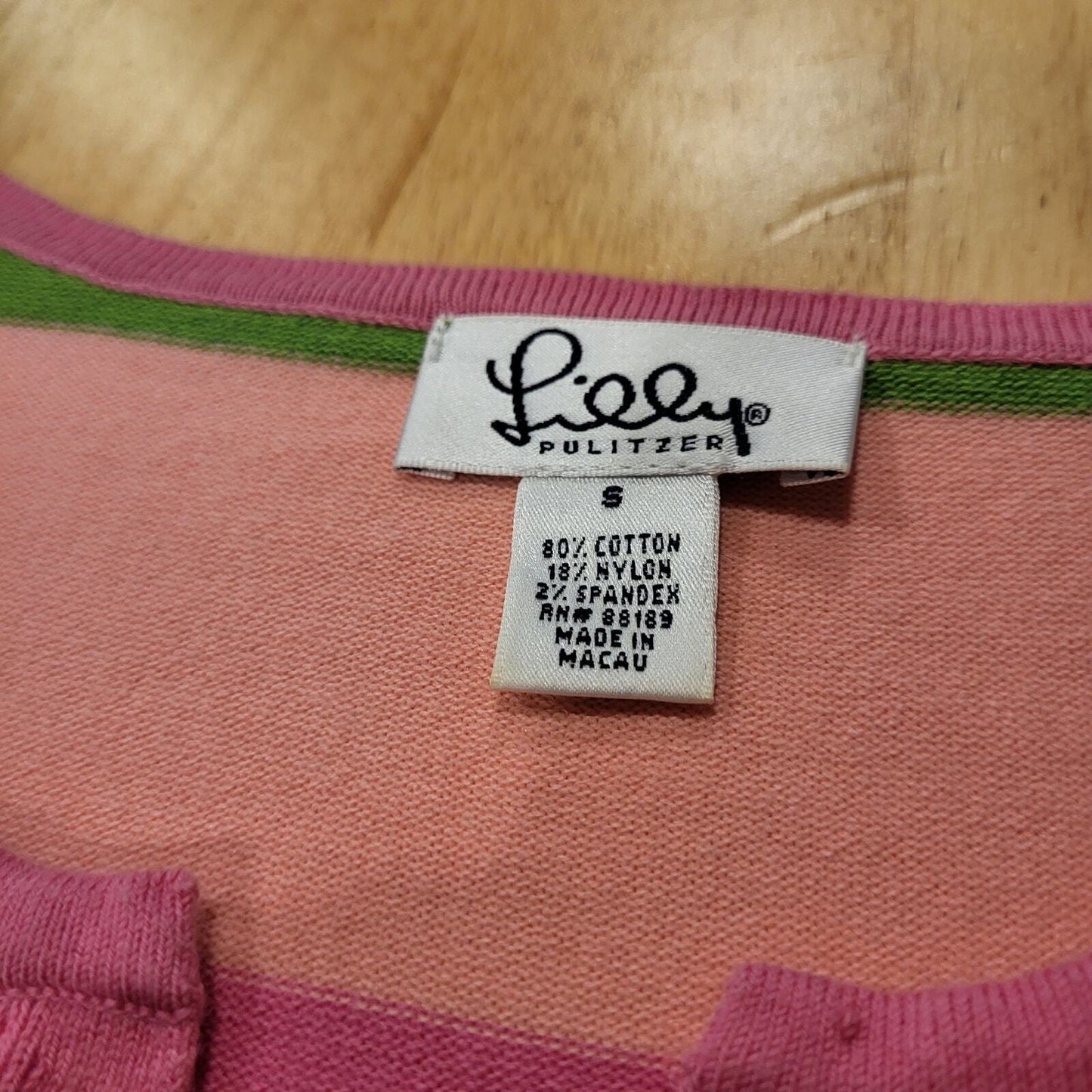 Lilly Pulitzer Pink Green Blue Stripe Knit Cap Sleeve Small Top 18" P2P Button
