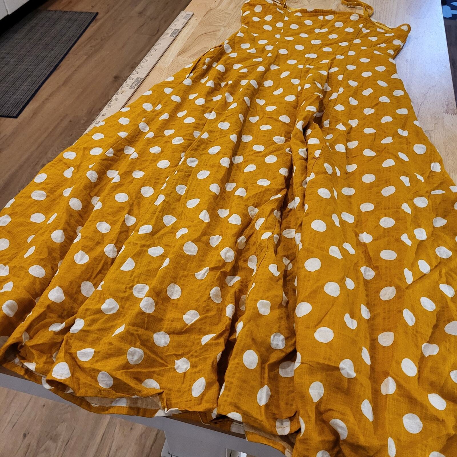 Rebellion Mustard Yellow Polka Dot Strappy Dress Small Button 16" p2p 14" Waist