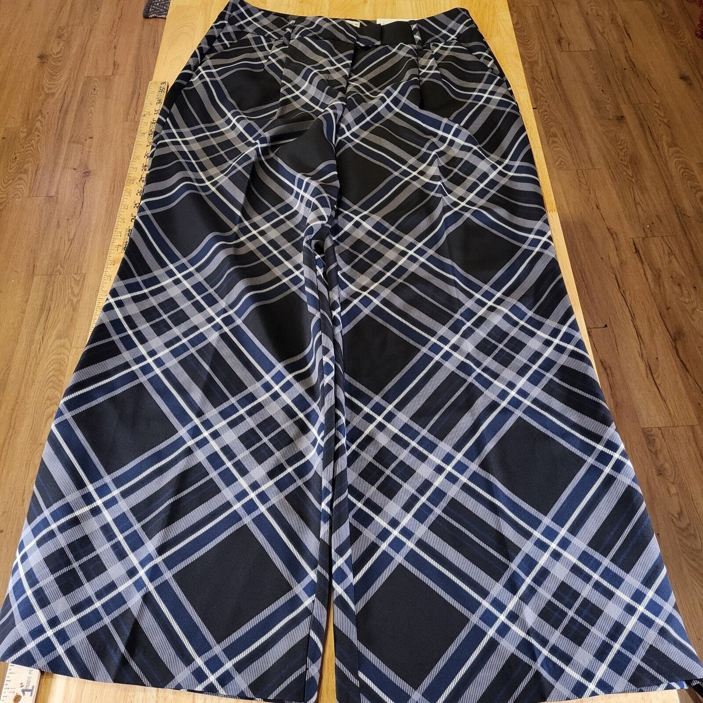 Nwt Cato Blue Plaid Wide Leg High Waisted Rayon Pants Size 14 32" Waist
