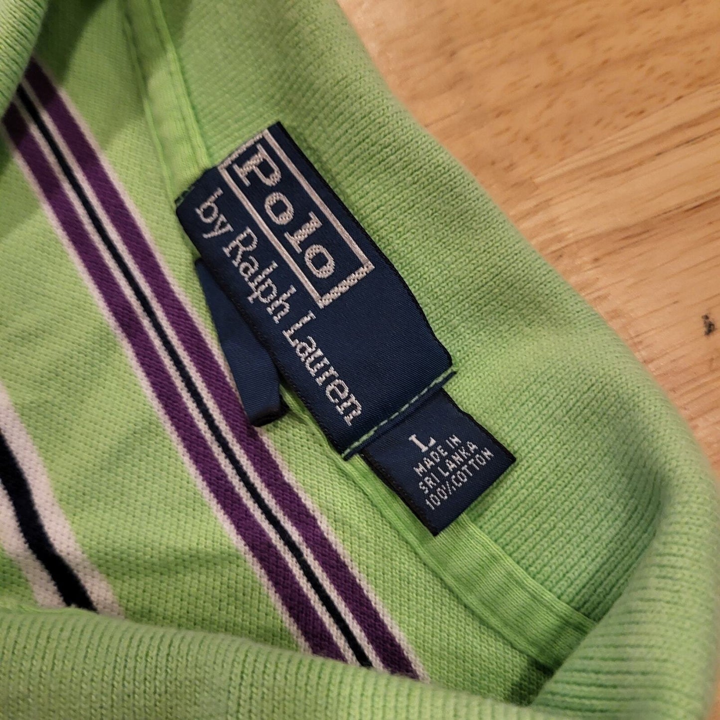 Ralph Lauren Green Striped Golf Polo Blue Detail Large Red Logo