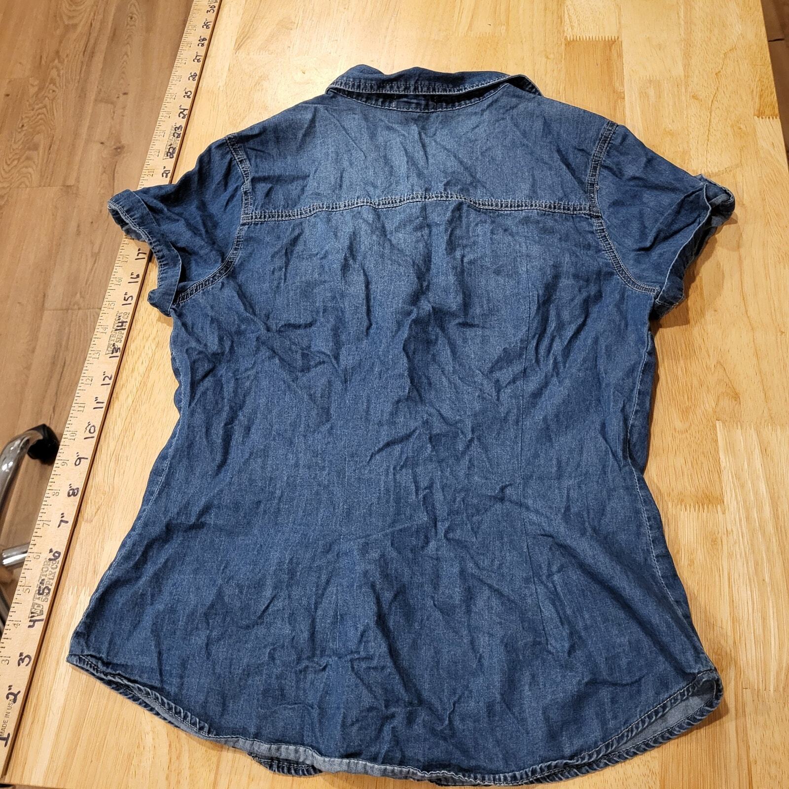 y2k Denim Cest Toi Denim Button Front Cap Sleeve Collared Top Zip Pocket