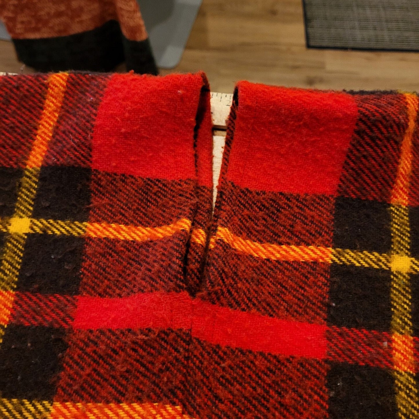 Red Plaid Tartan Possibly Wool Hand Made Poncho Multiple Ways to Wear