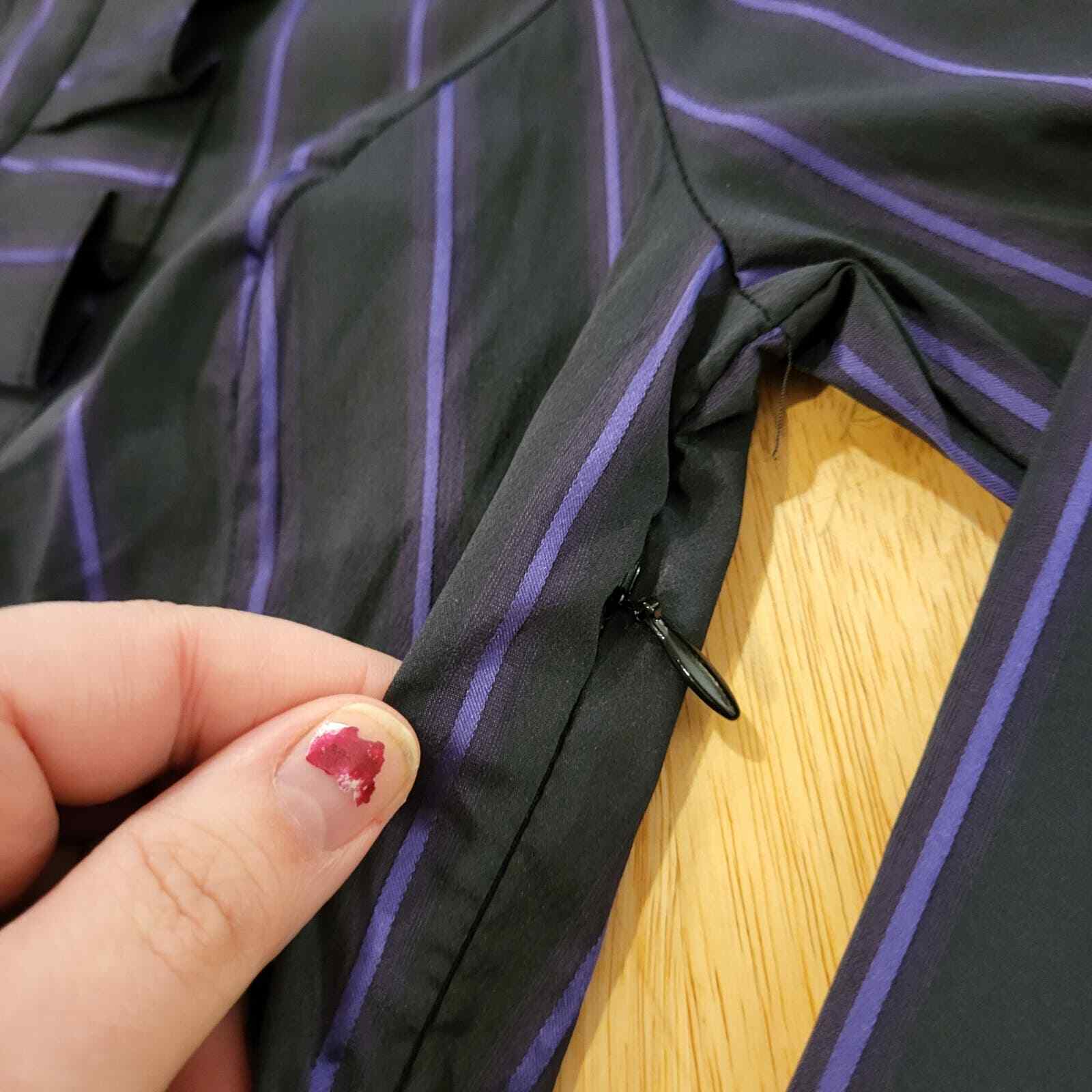 Vintage Y2K Express XS Stretchy Black Purple Stripe Ruffle Collar Top Side Zip