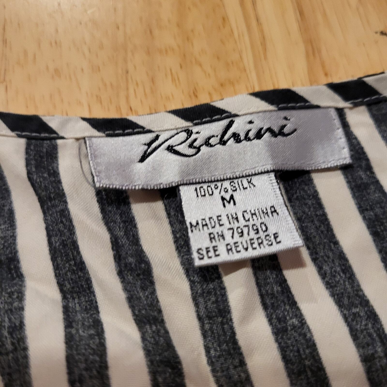 Vintage Black & White Striped Button Front Long Sleeve Blouse Medium