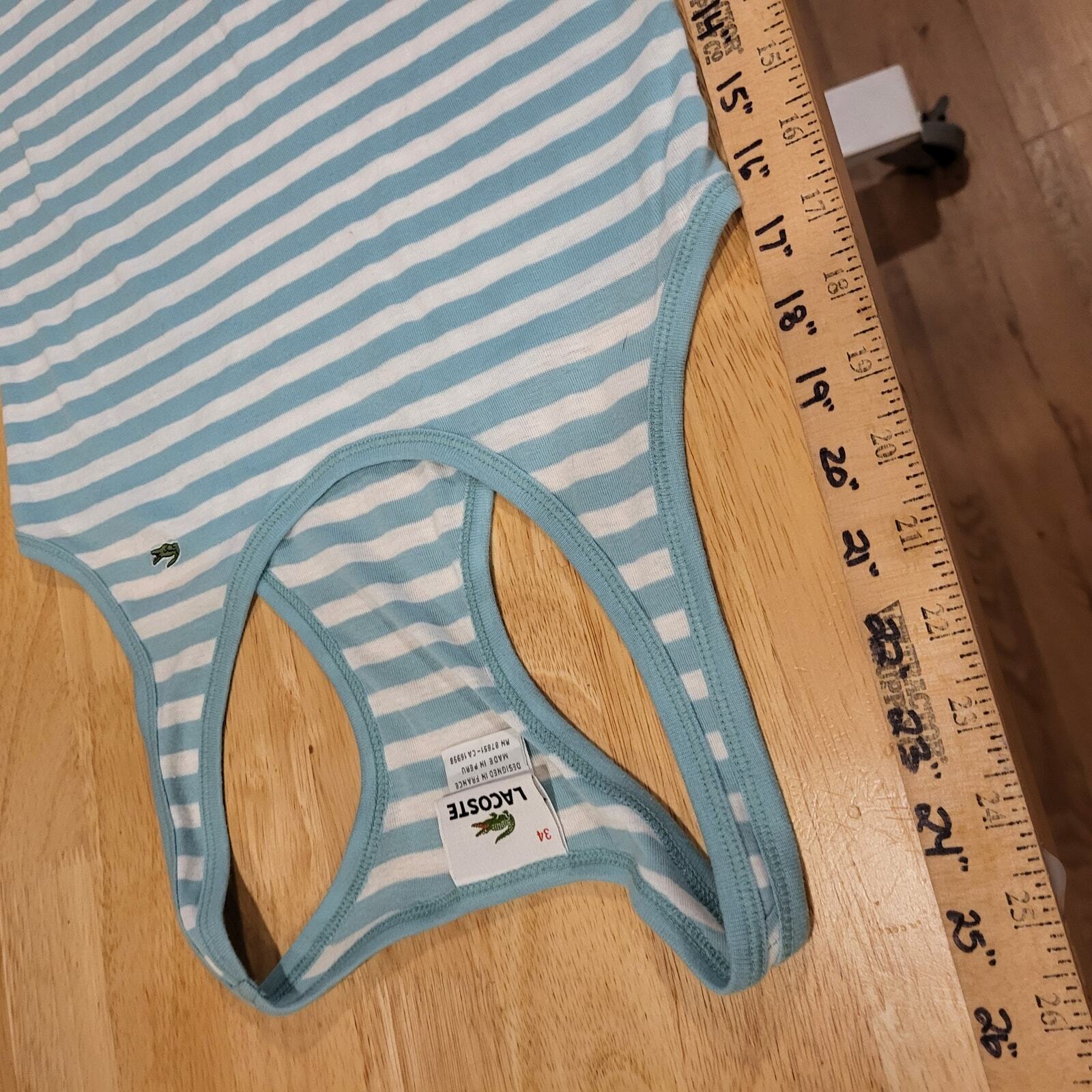 Lacoste sky blue & white dropped size 38 100% cotton tank 13" p2p stretch