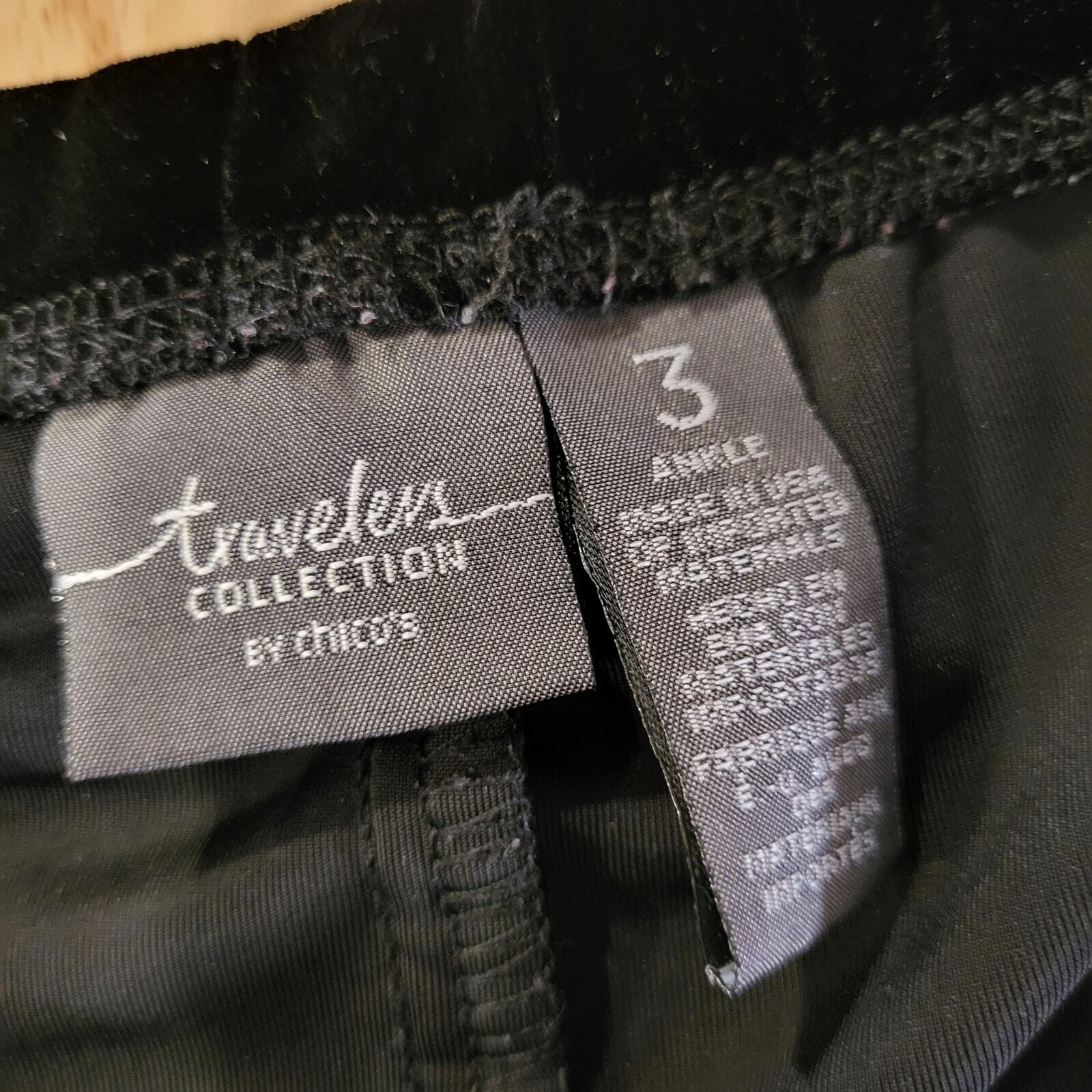 Chicos Travelers Collection Black Velvet Ankle Pants Elastic Waist 3 36" Waist 